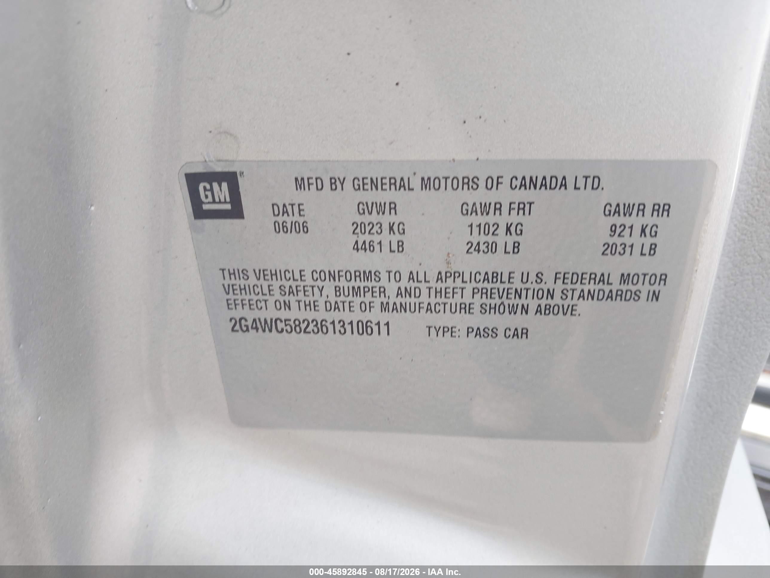 2006 Buick Lacrosse Cx Silver vin: 2G4WC582361310611