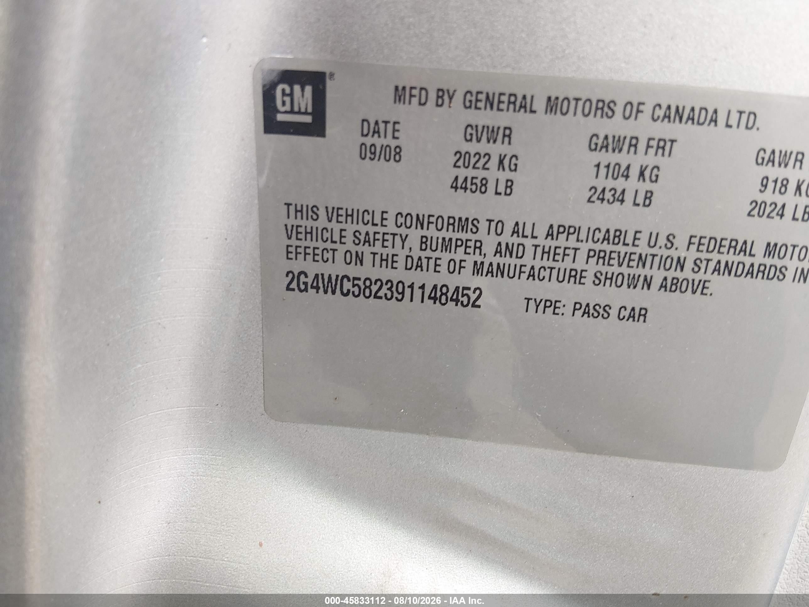2009 Buick Lacrosse Cx Silver vin: 2G4WC582391148452