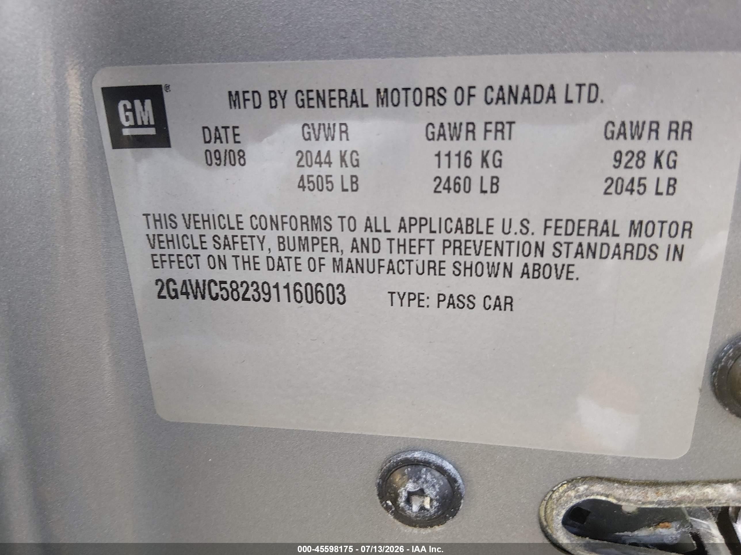 2009 Buick Lacrosse Cx Gray vin: 2G4WC582391160603