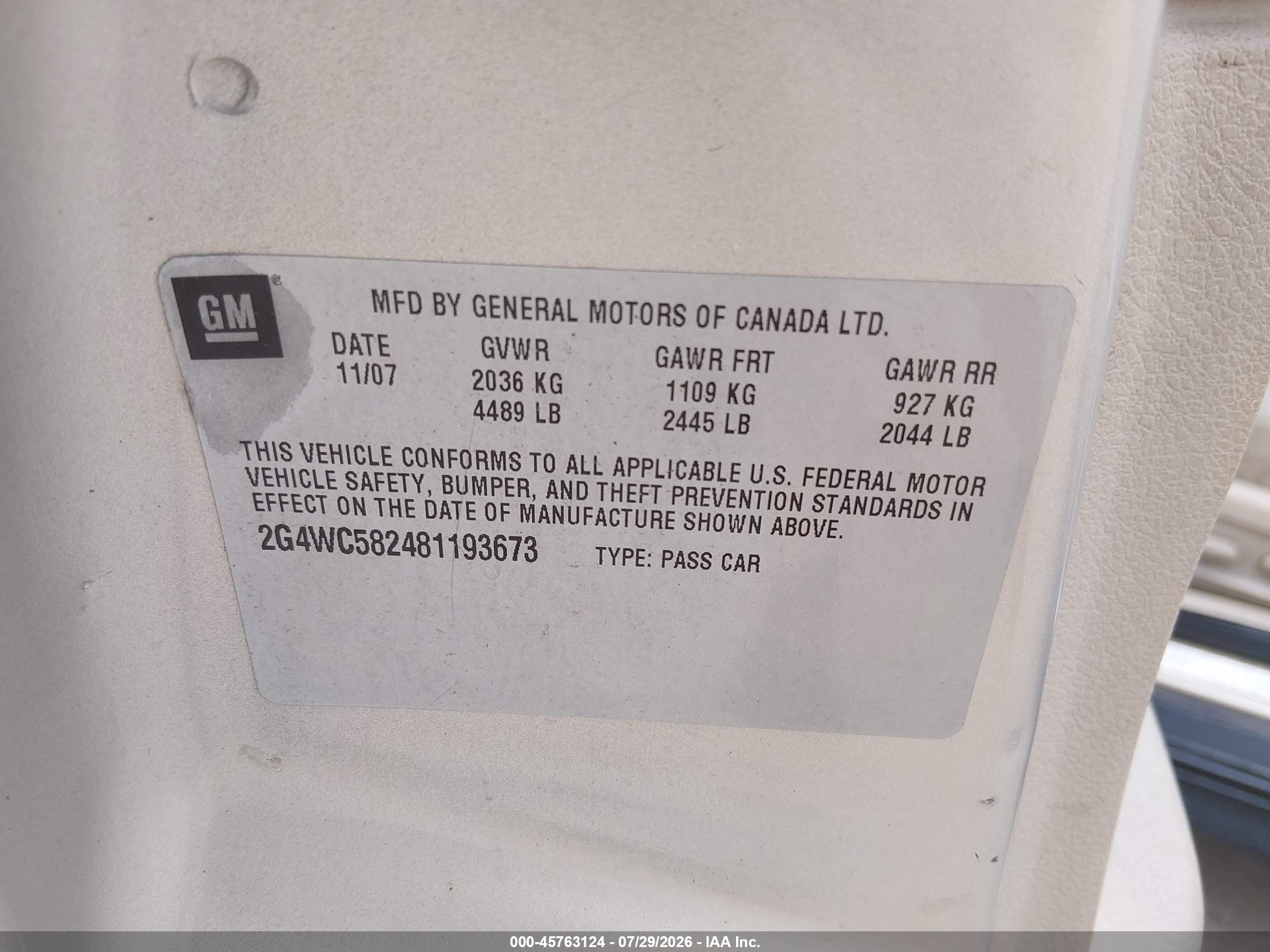 2008 Buick Lacrosse Cx Gold vin: 2G4WC582481193673
