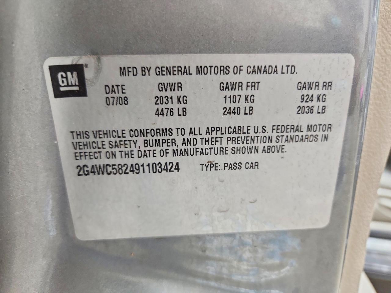 2009 Buick Lacrosse Cx Gray vin: 2G4WC582491103424