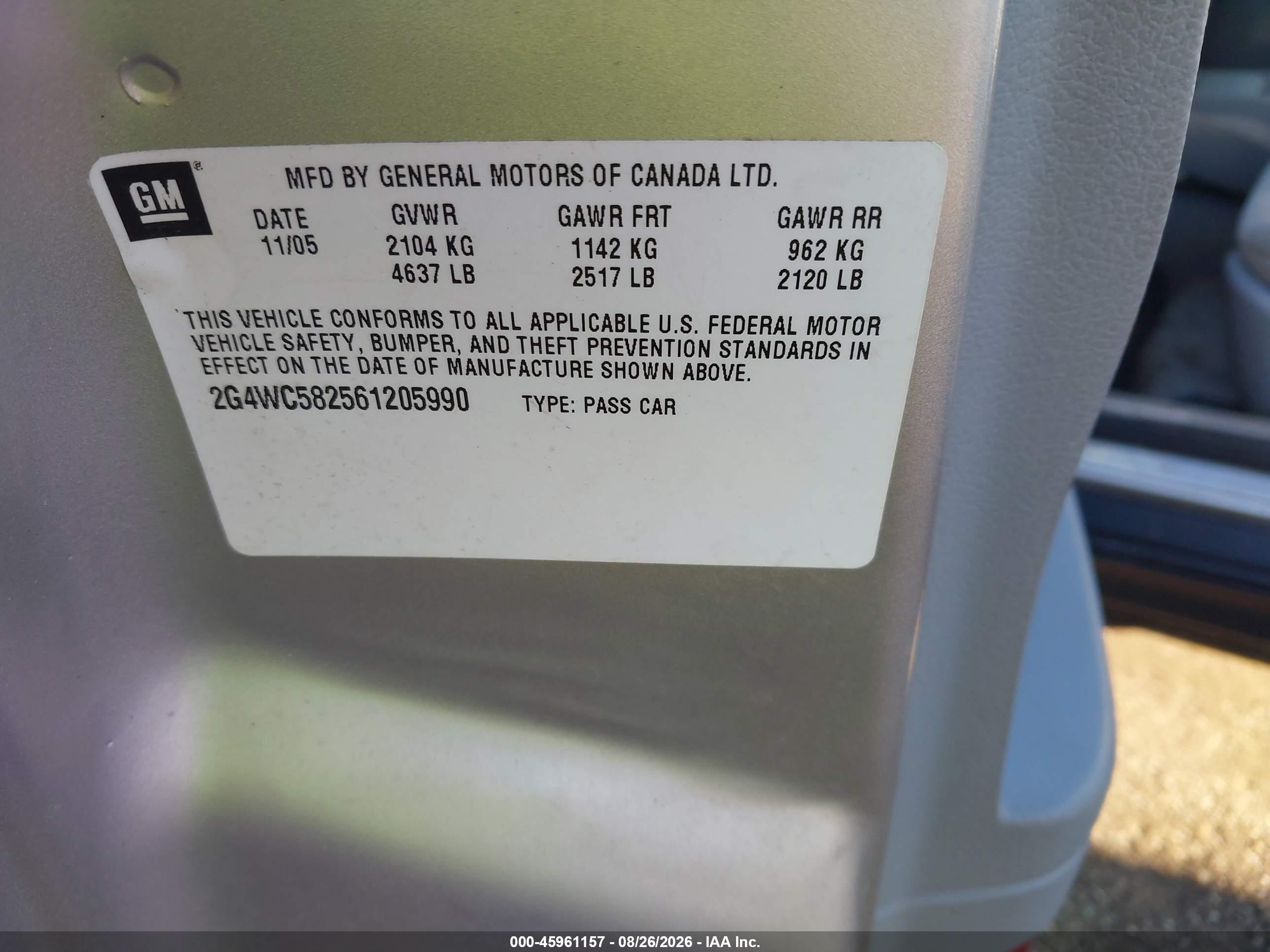 2006 Buick Lacrosse Cx Silver vin: 2G4WC582561205990