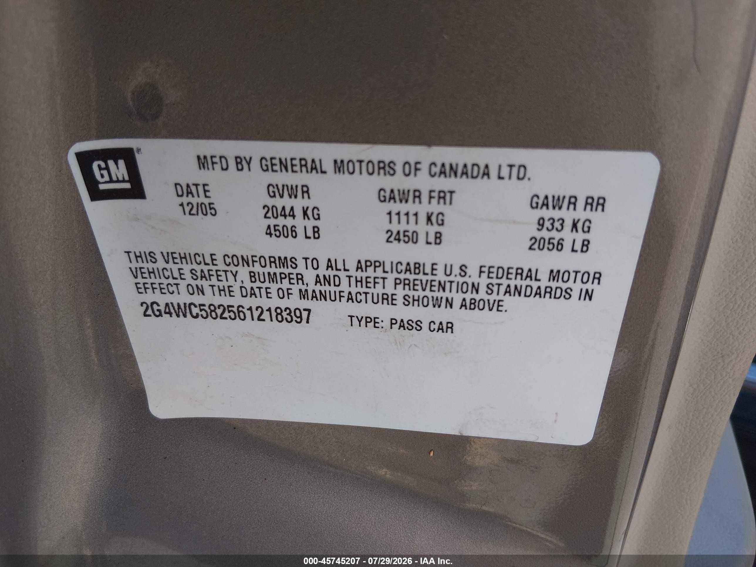2006 Buick Lacrosse Cx Gray vin: 2G4WC582561218397