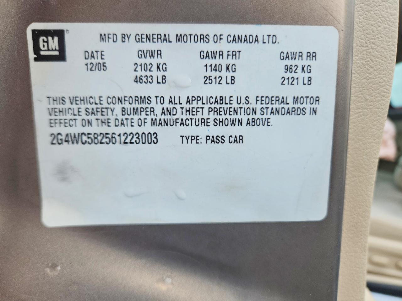 2006 Buick Lacrosse Cx Beige vin: 2G4WC582561223003