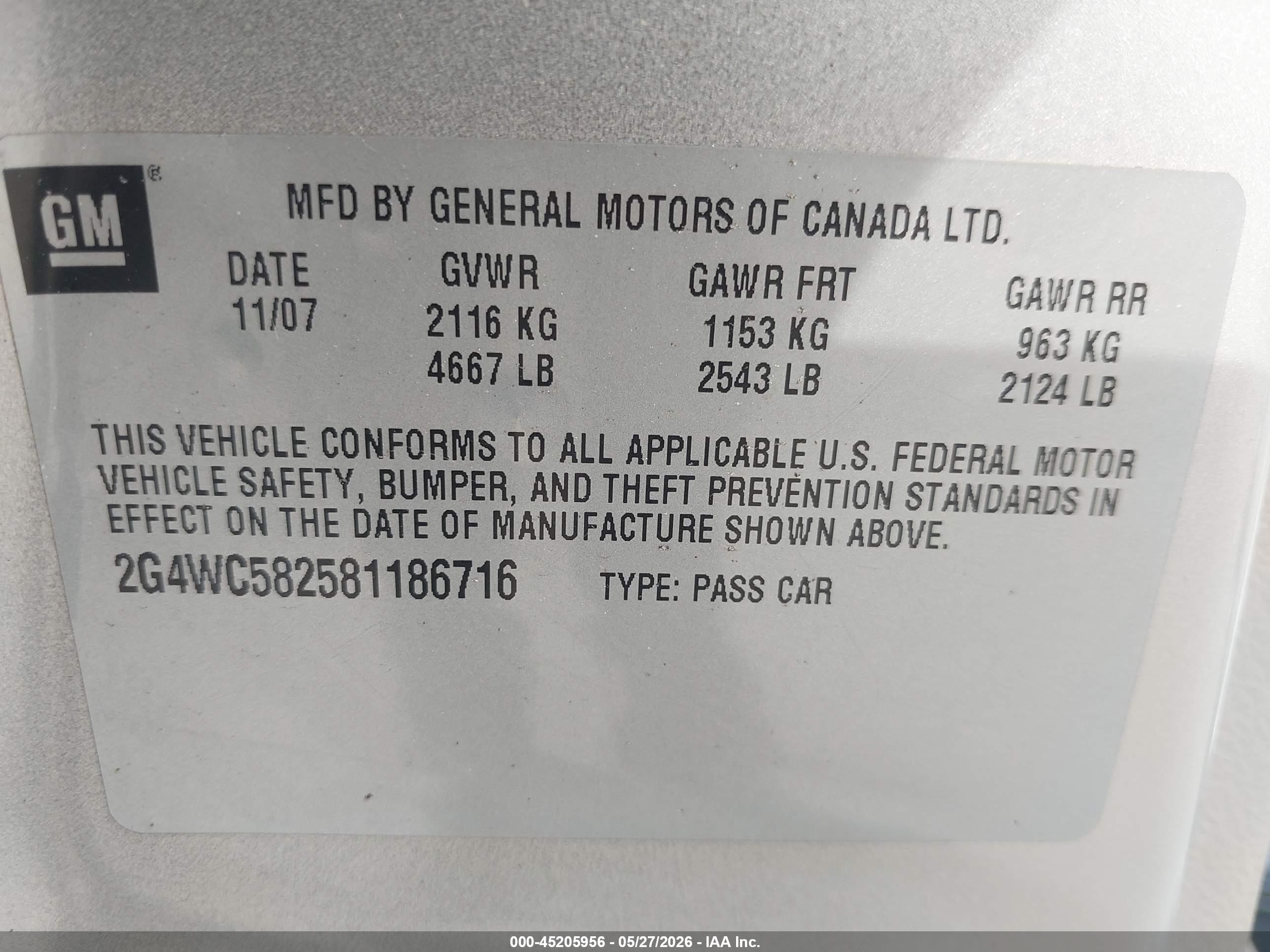 2008 Buick Lacrosse Cx Gray vin: 2G4WC582581186716