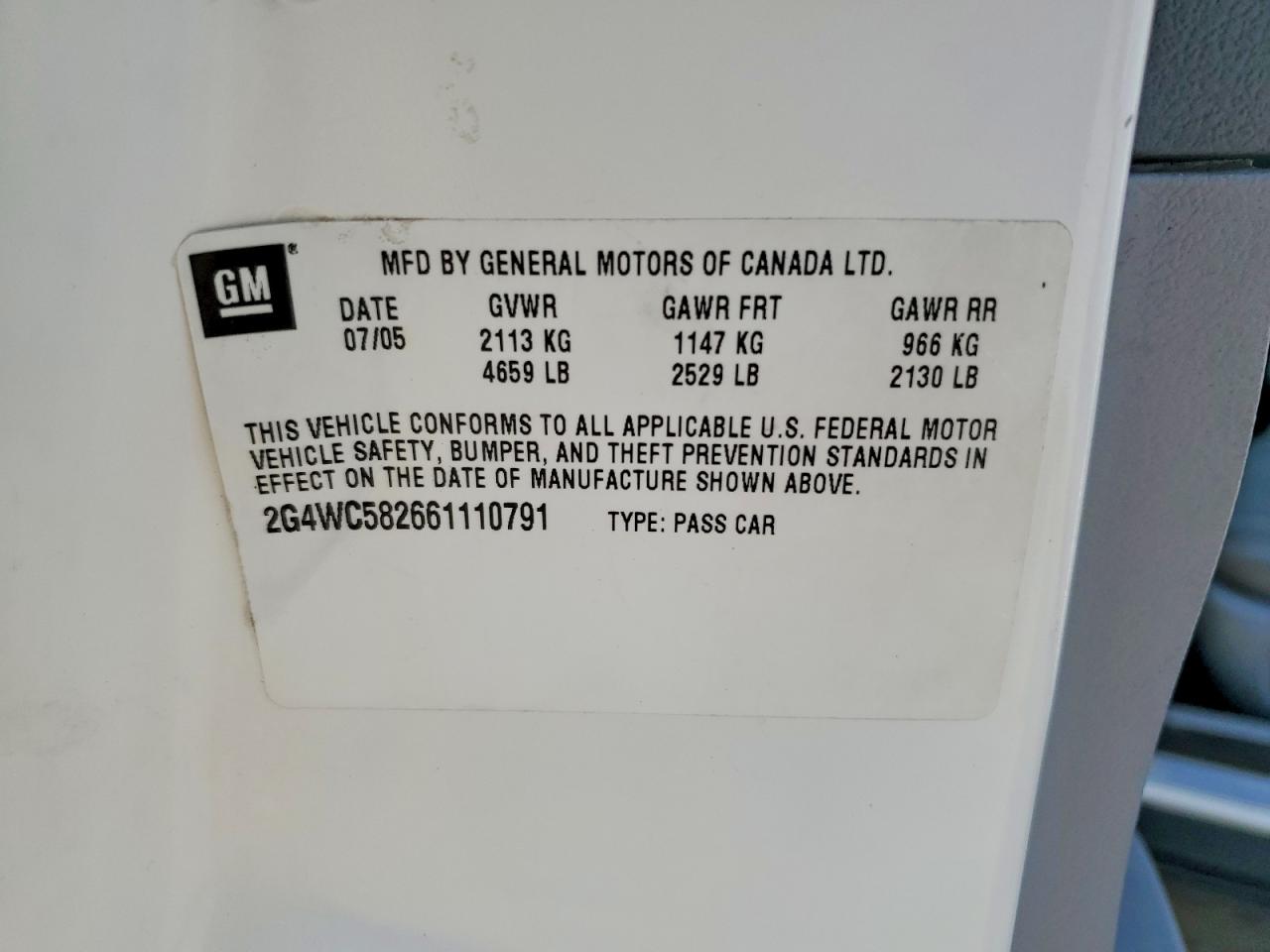 2006 Buick Lacrosse Cx White vin: 2G4WC582661110791