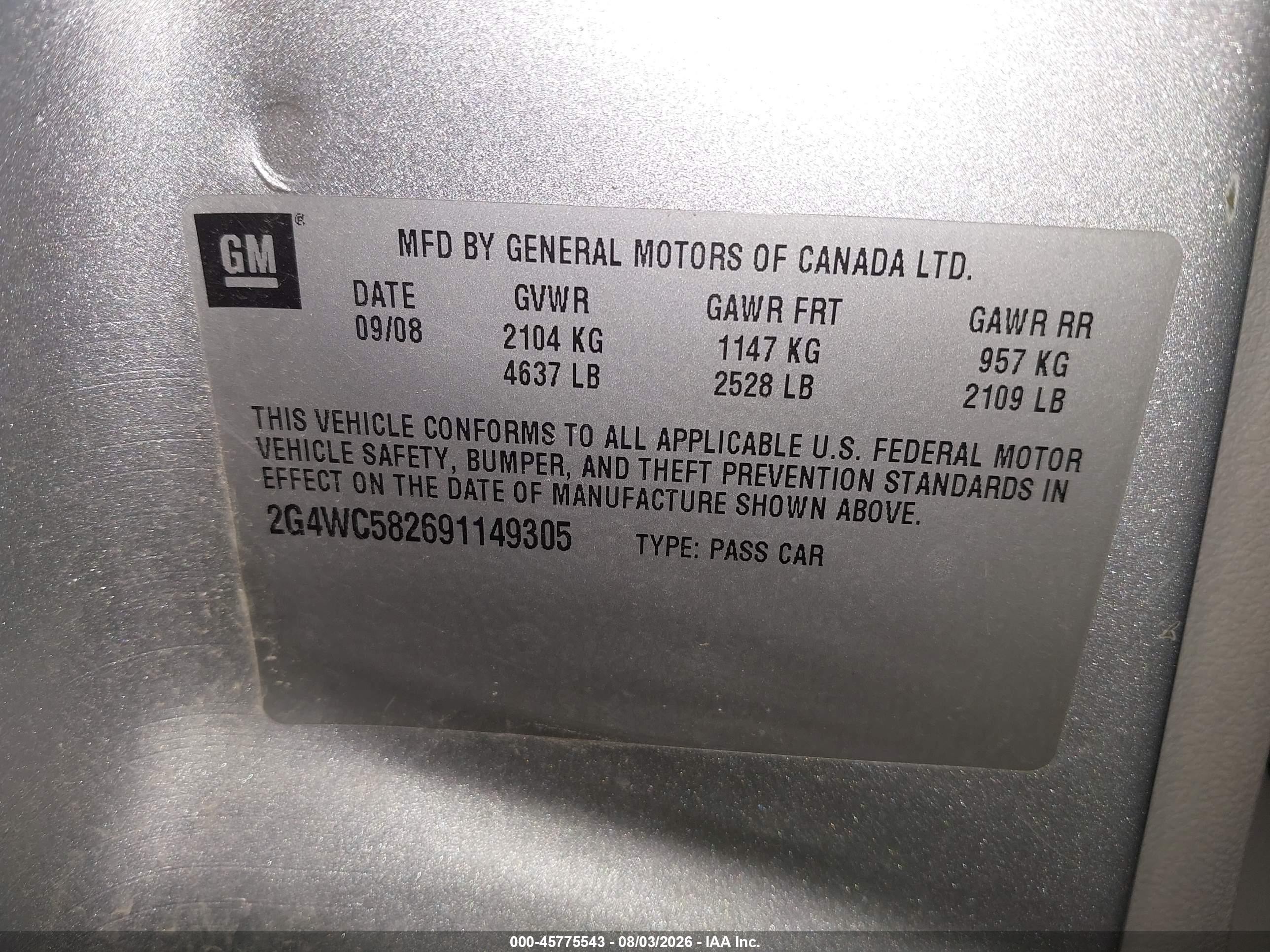 2009 Buick Lacrosse Cx Серебряный vin: 2G4WC582691149305