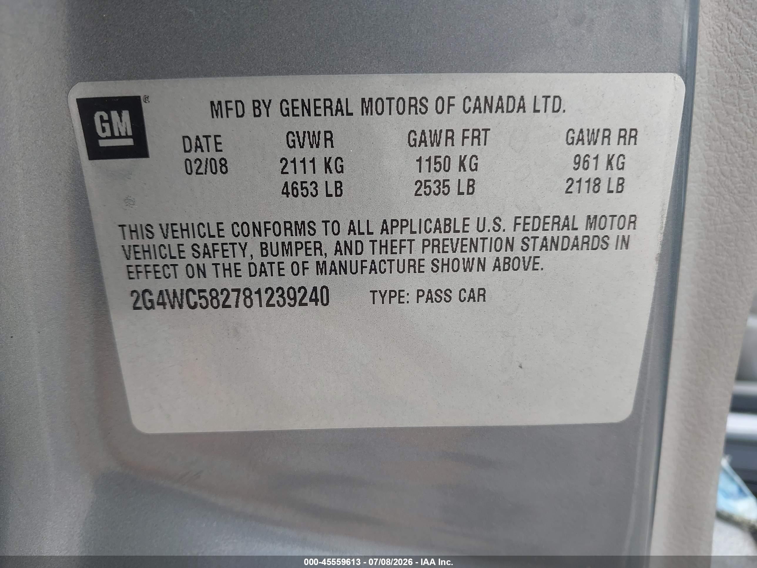 2008 Buick Lacrosse Cx Gray vin: 2G4WC582781239240
