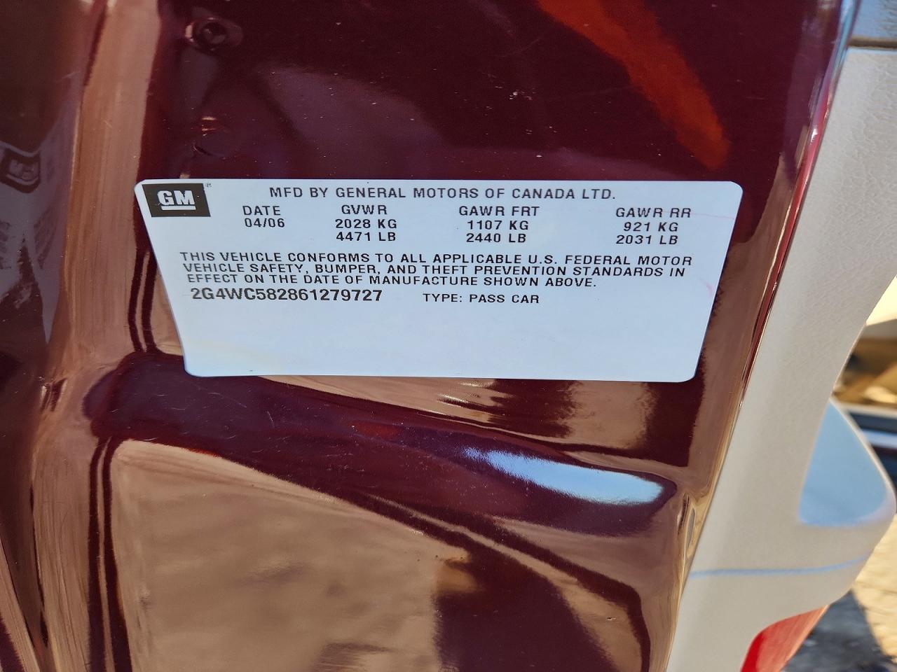 2006 Buick Lacrosse Burgundy vin: 2G4WC582861279727