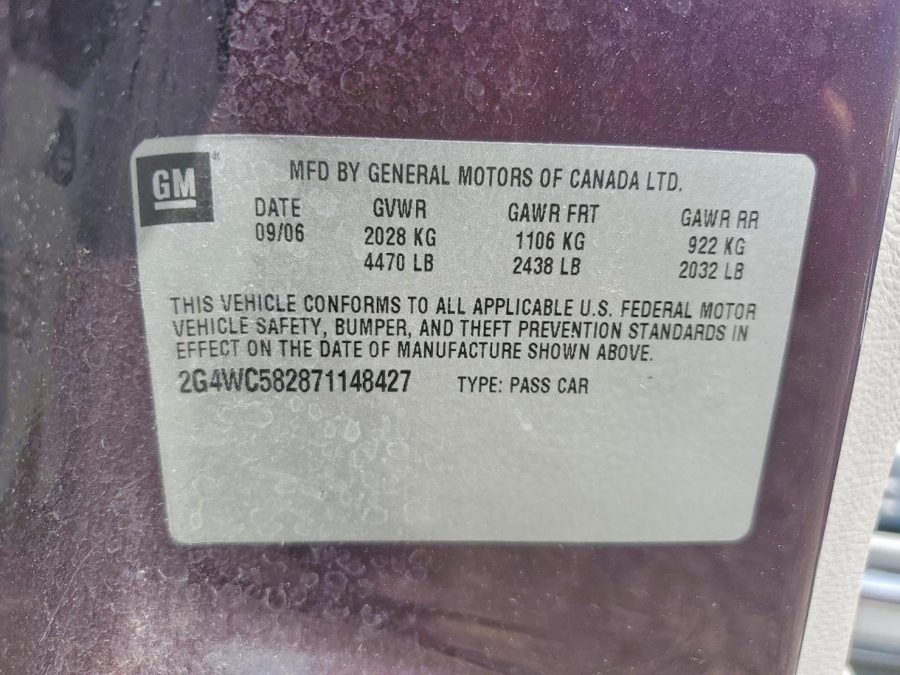 2007 Buick Lacrosse Cx Purple vin: 2G4WC582871148427