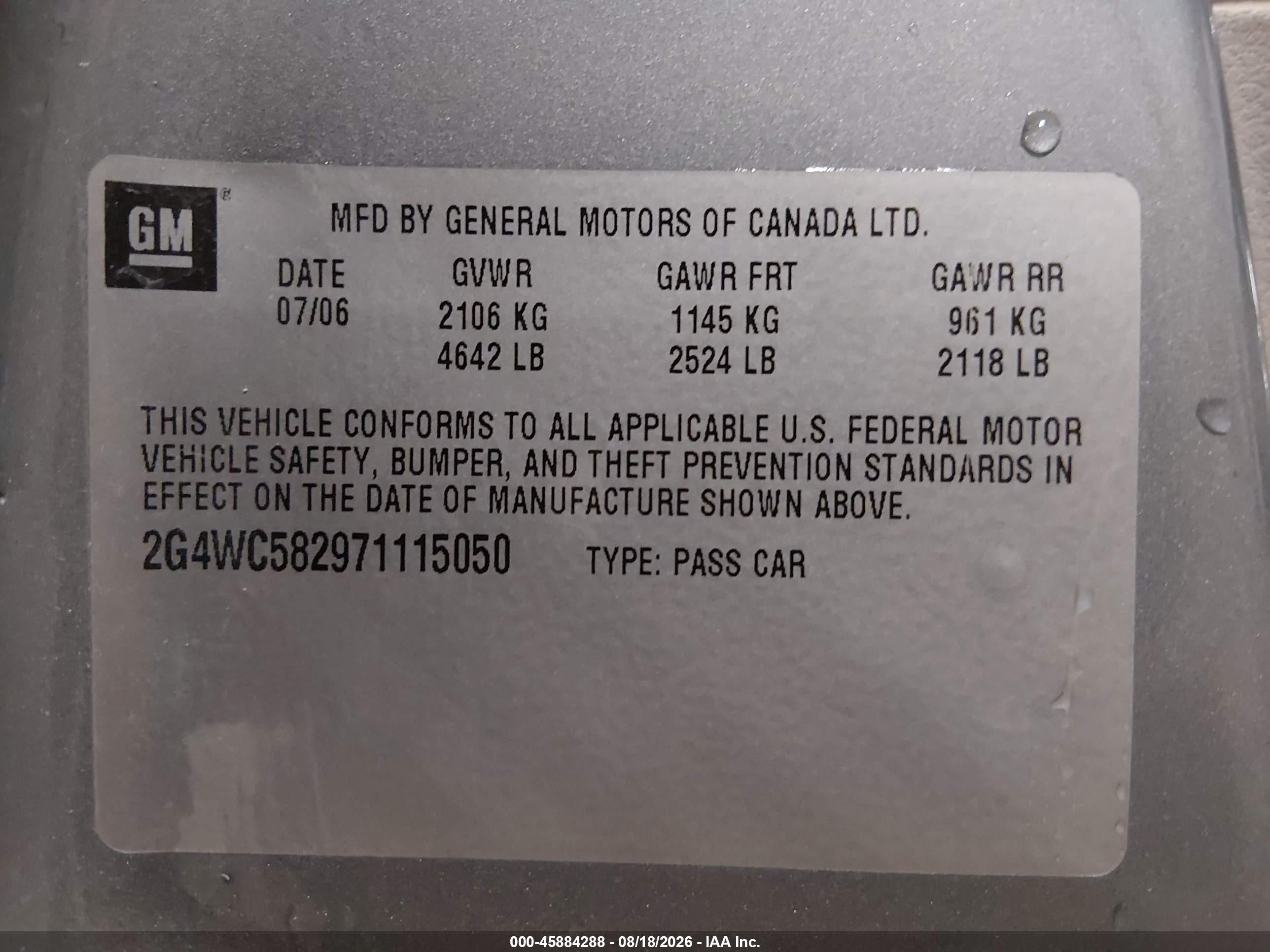 2007 Buick Lacrosse Cx Gray vin: 2G4WC582971115050