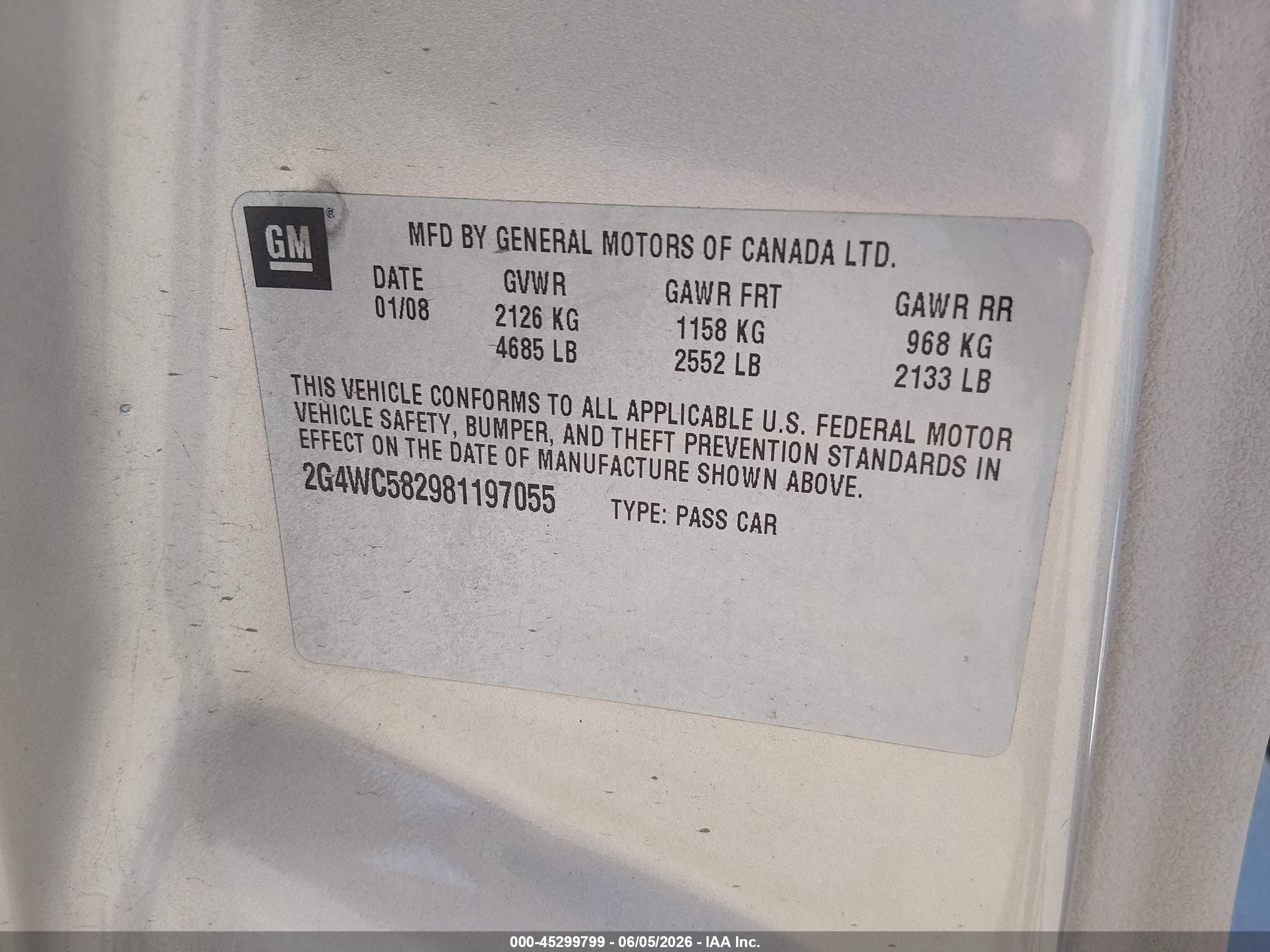2008 Buick Lacrosse Cx Cream vin: 2G4WC582981197055