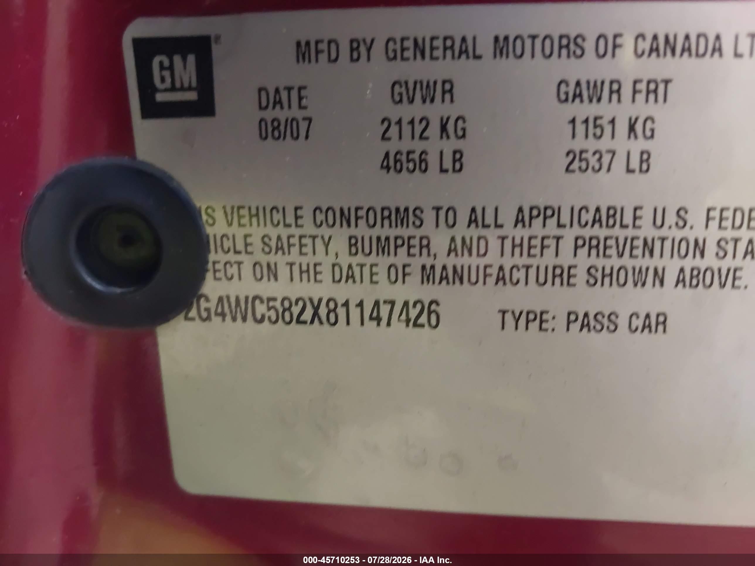 2008 Buick Lacrosse Cx Бордовый vin: 2G4WC582X81147426