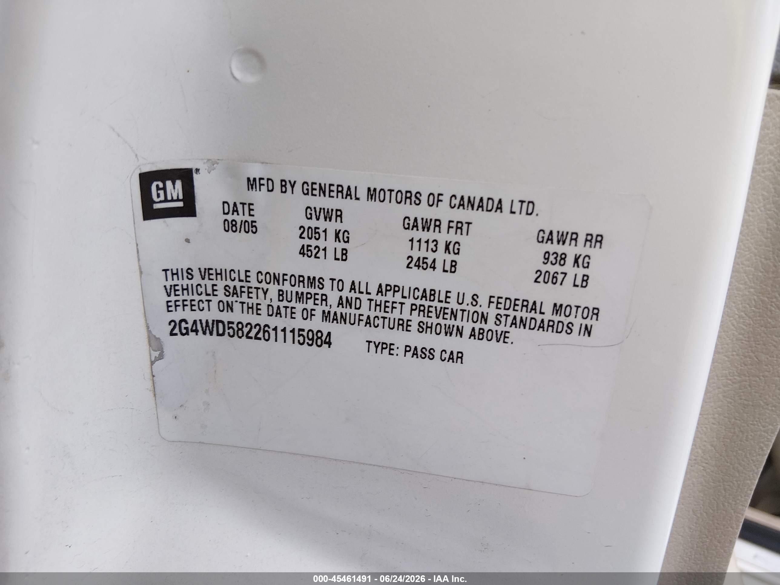 2005 Buick Lacrosse Cxl White vin: 2G4WD532051226006