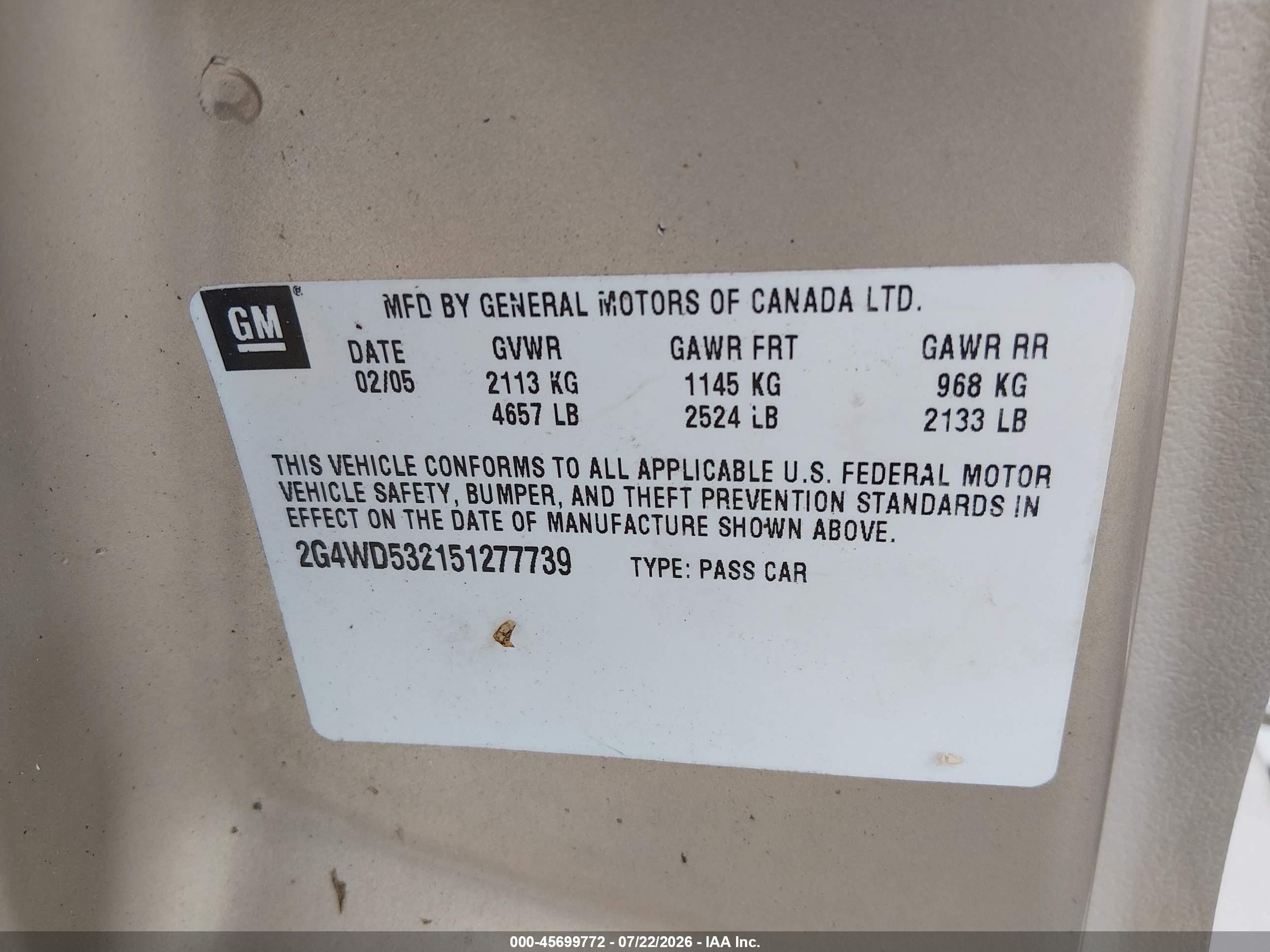 2005 Buick Lacrosse Cxl Gold vin: 2G4WD532151277739