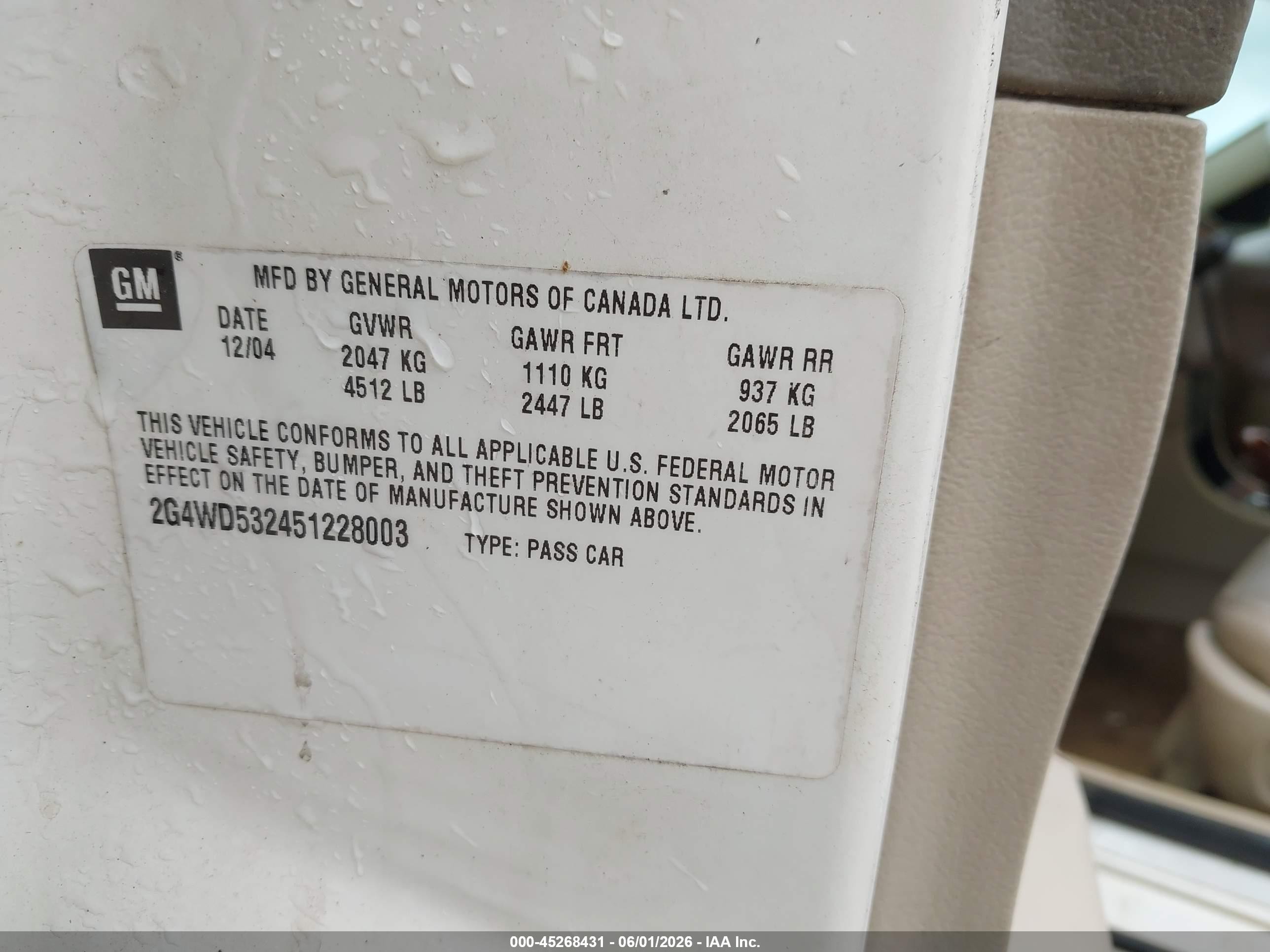 2005 Buick Lacrosse Cxl White vin: 2G4WD532451228003