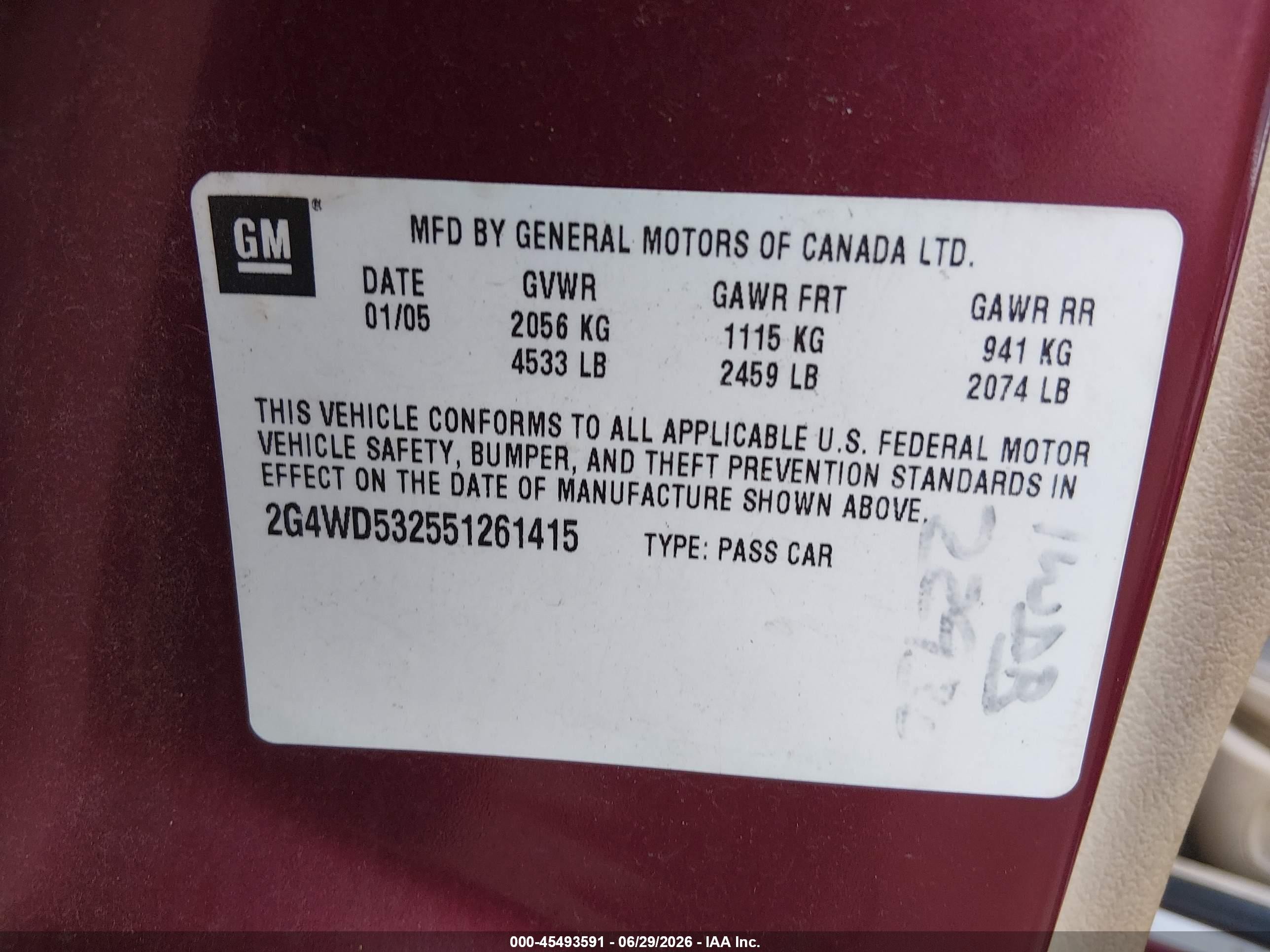 2005 Buick Lacrosse Cxl Красный vin: 2G4WD532551261415