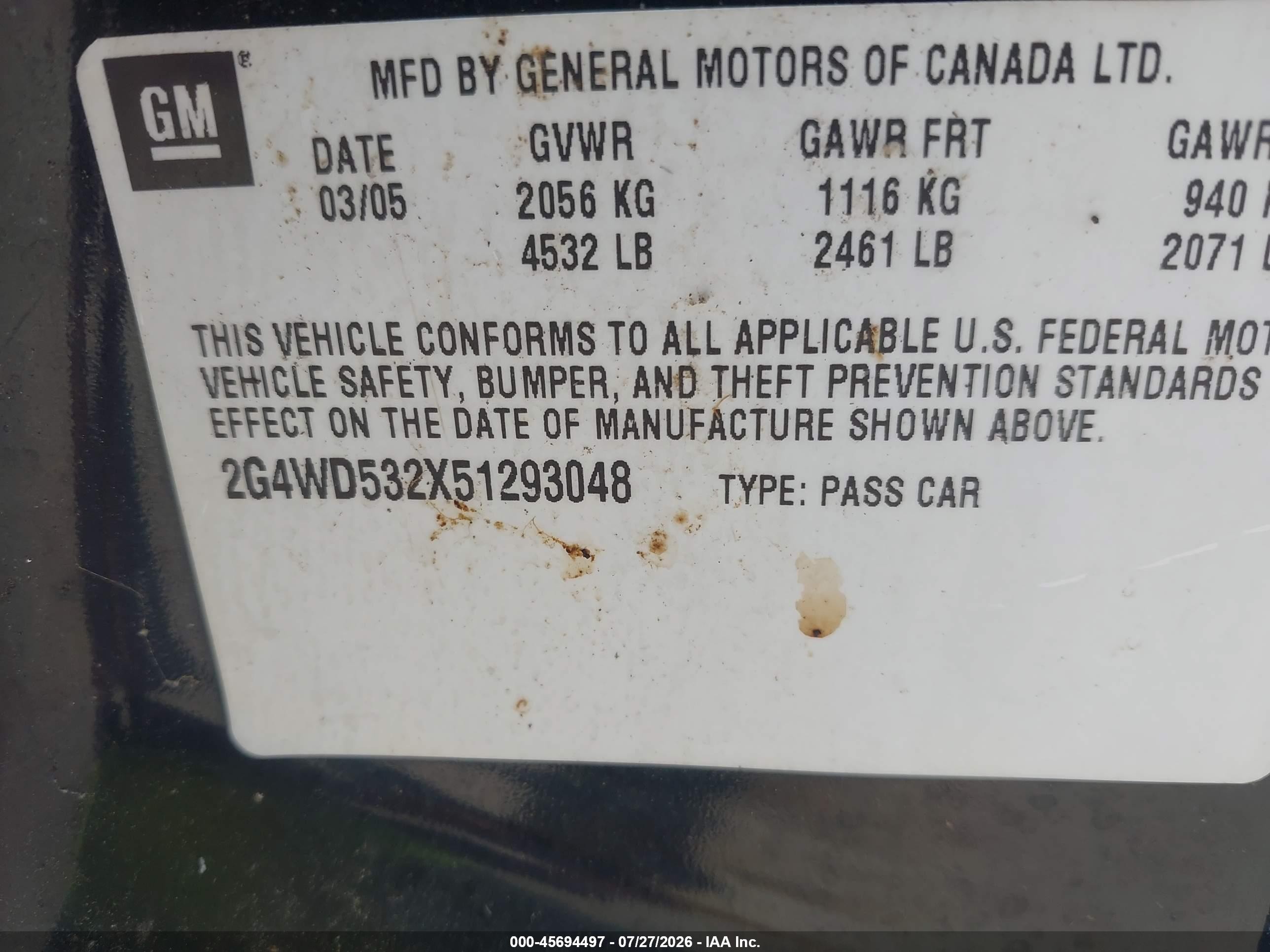 2005 Buick Lacrosse Cxl Черный vin: 2G4WD532X51293048