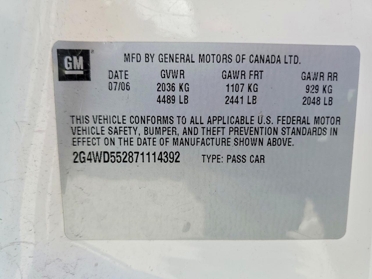 2007 Buick Lacrosse Cxl White vin: 2G4WD552871114392