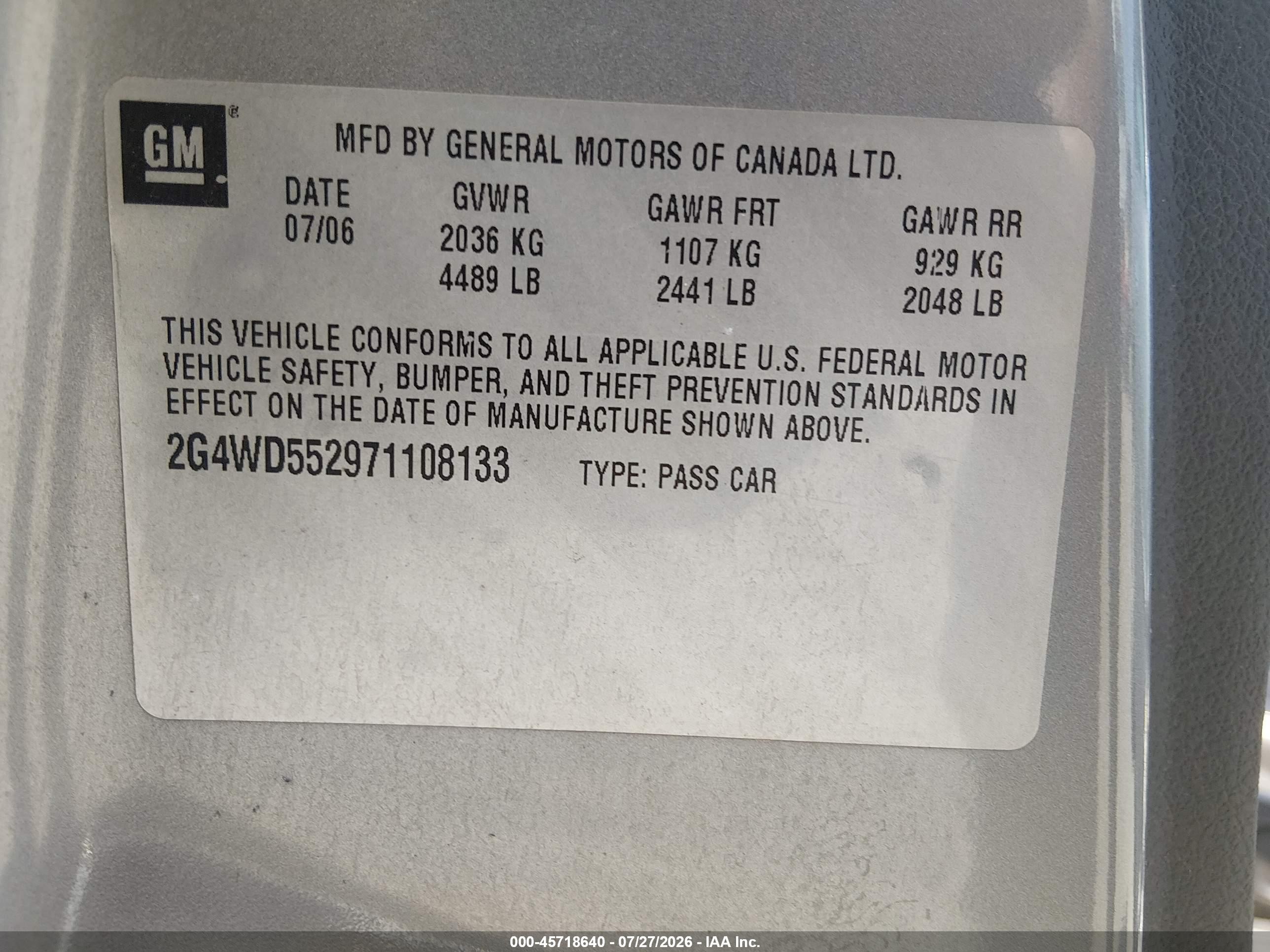 2007 Buick Lacrosse Cxl Gray vin: 2G4WD552971108133