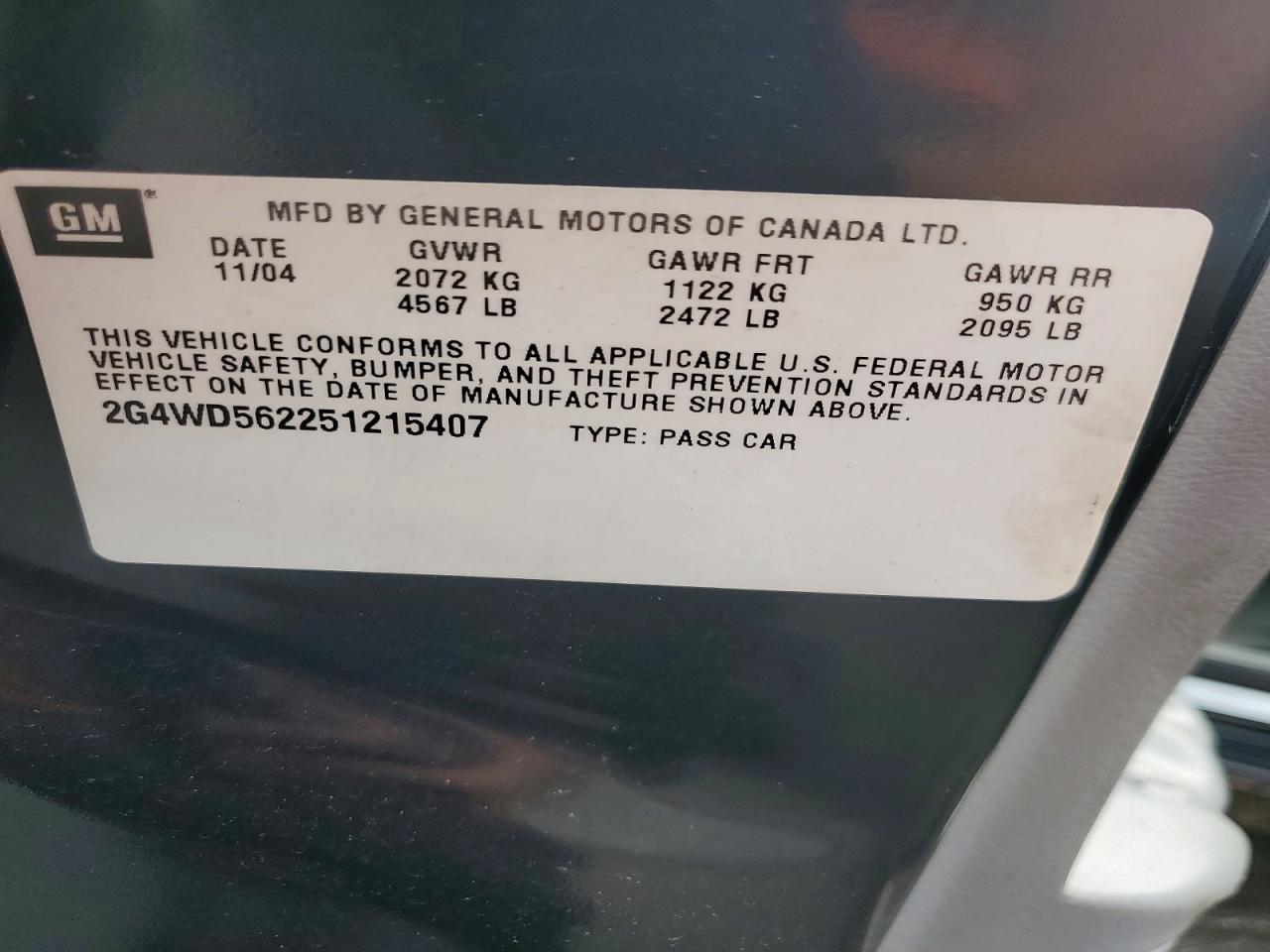 2005 Buick Lacrosse Cxl Black vin: 2G4WD562251215407