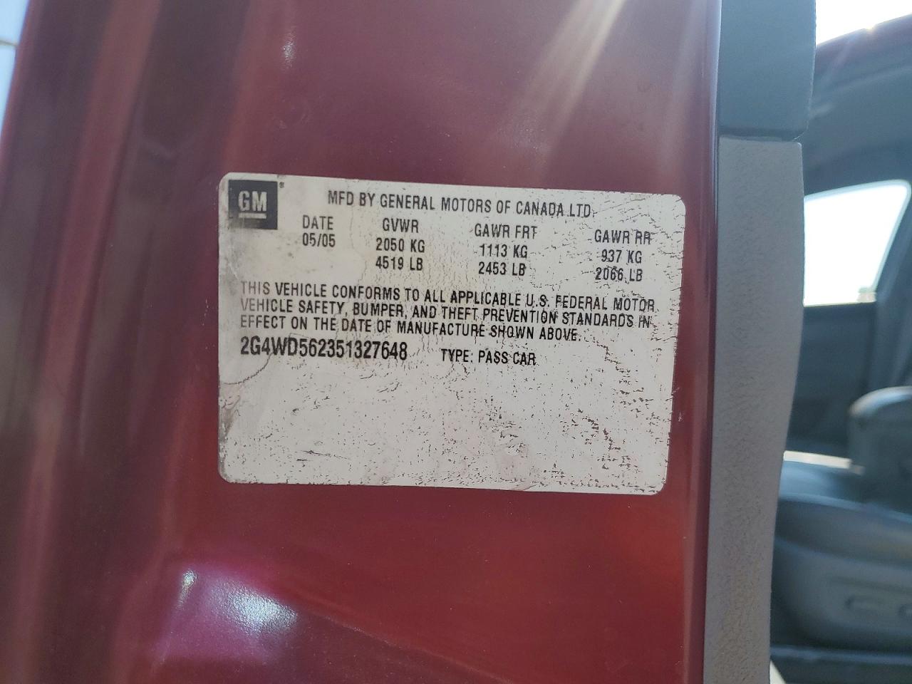 2005 Buick Lacrosse Cxl Burgundy vin: 2G4WD562351327648