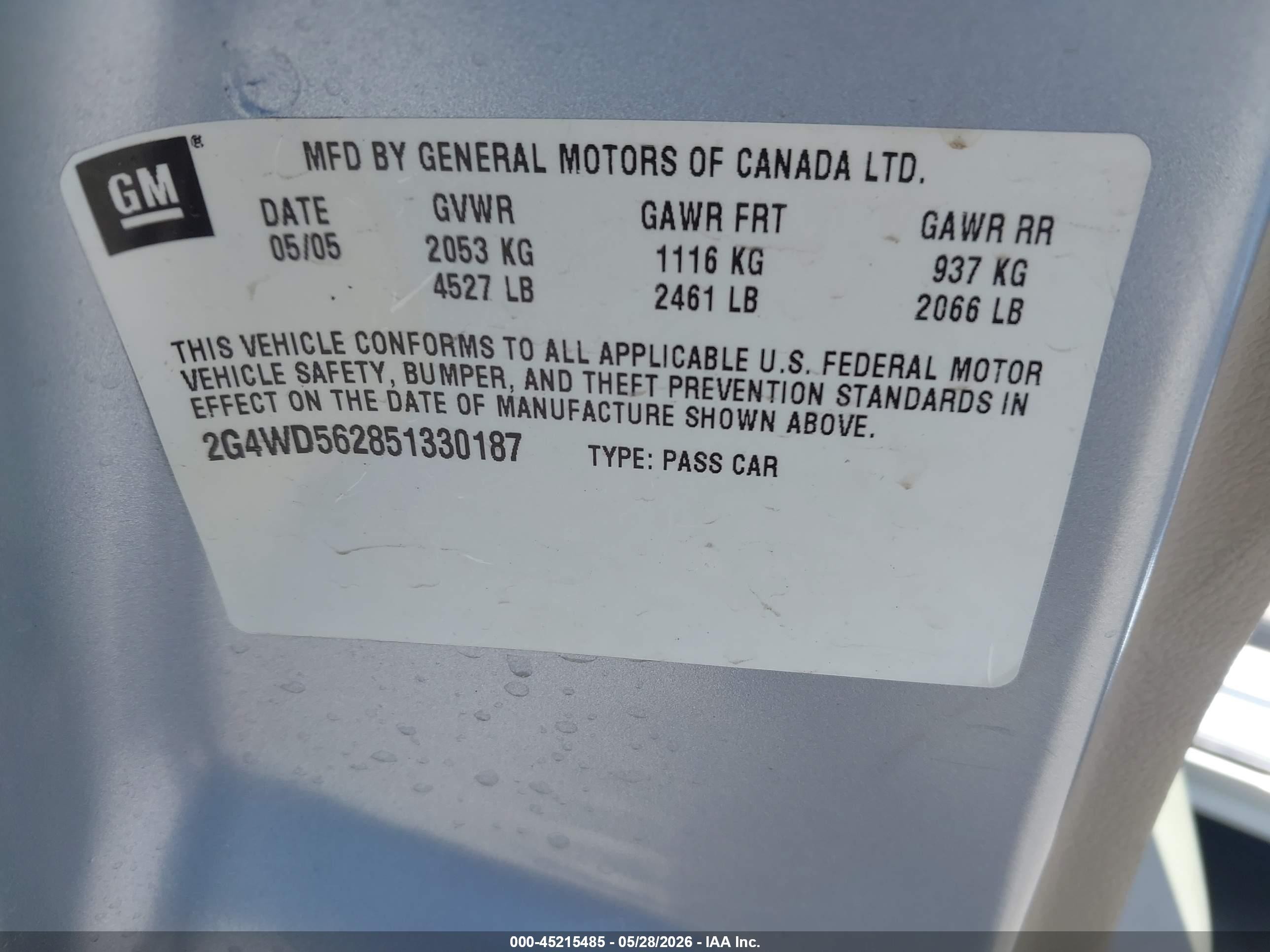 2005 Buick Lacrosse Cxl Silver vin: 2G4WD562851330187