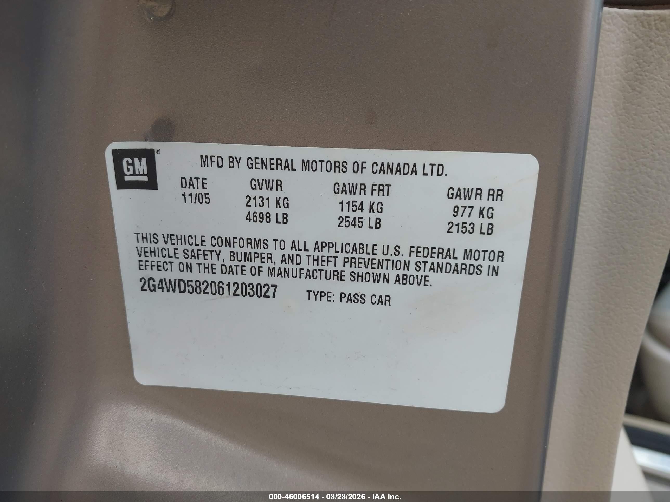 2006 Buick Lacrosse Cxl Золотой vin: 2G4WD582061203027