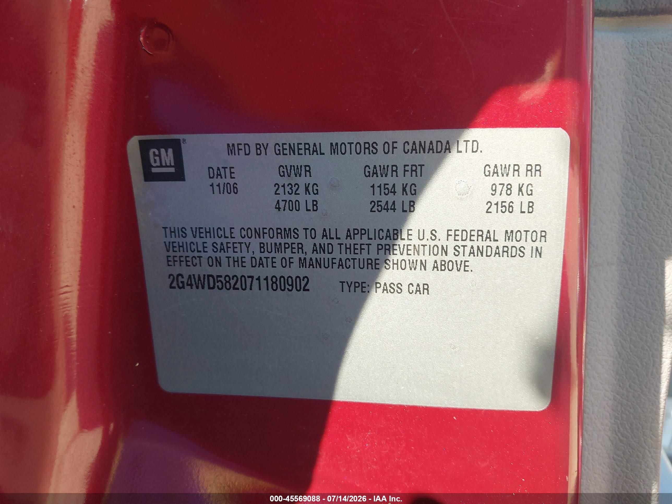 2007 Buick Lacrosse Cxl Red vin: 2G4WD582071180902