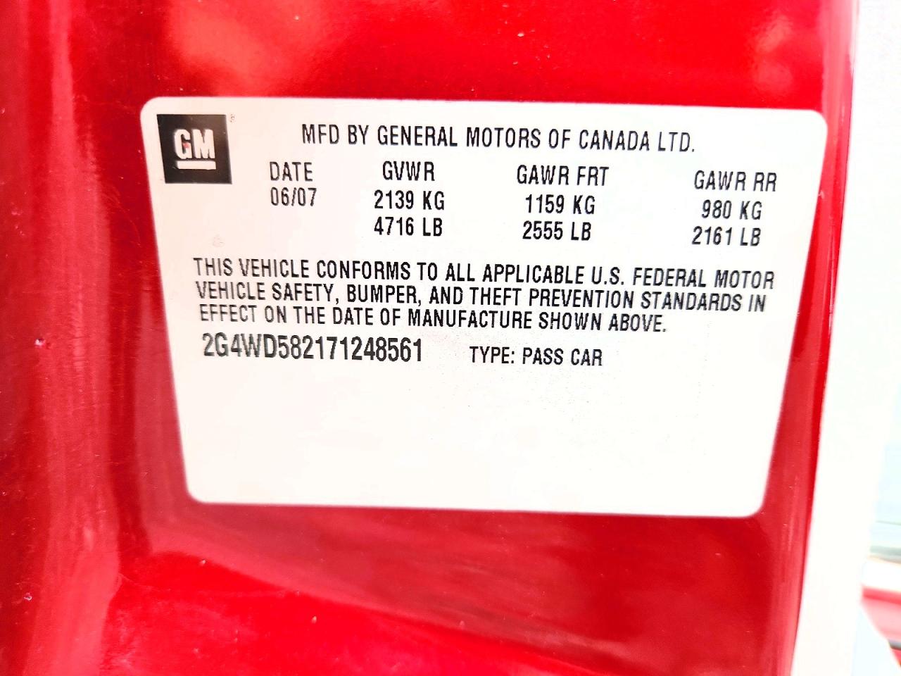 2007 Buick Lacrosse Cxl Red vin: 2G4WD582171248561