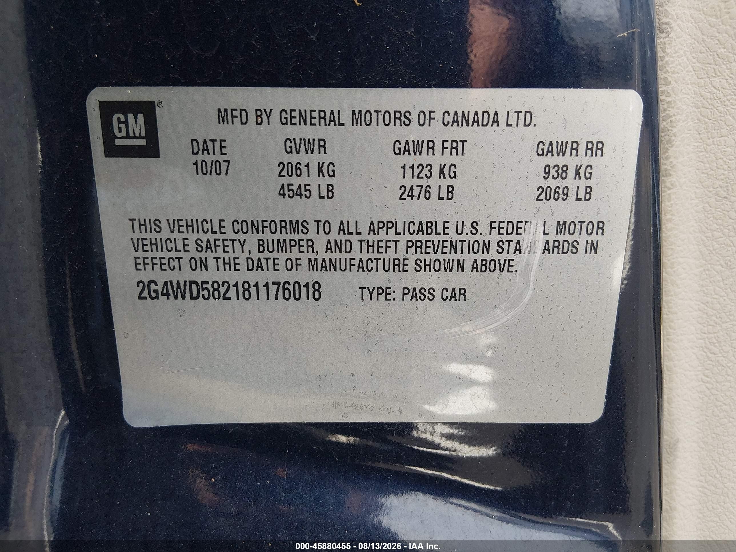 2008 Buick Lacrosse Cxl Blue vin: 2G4WD582181176018