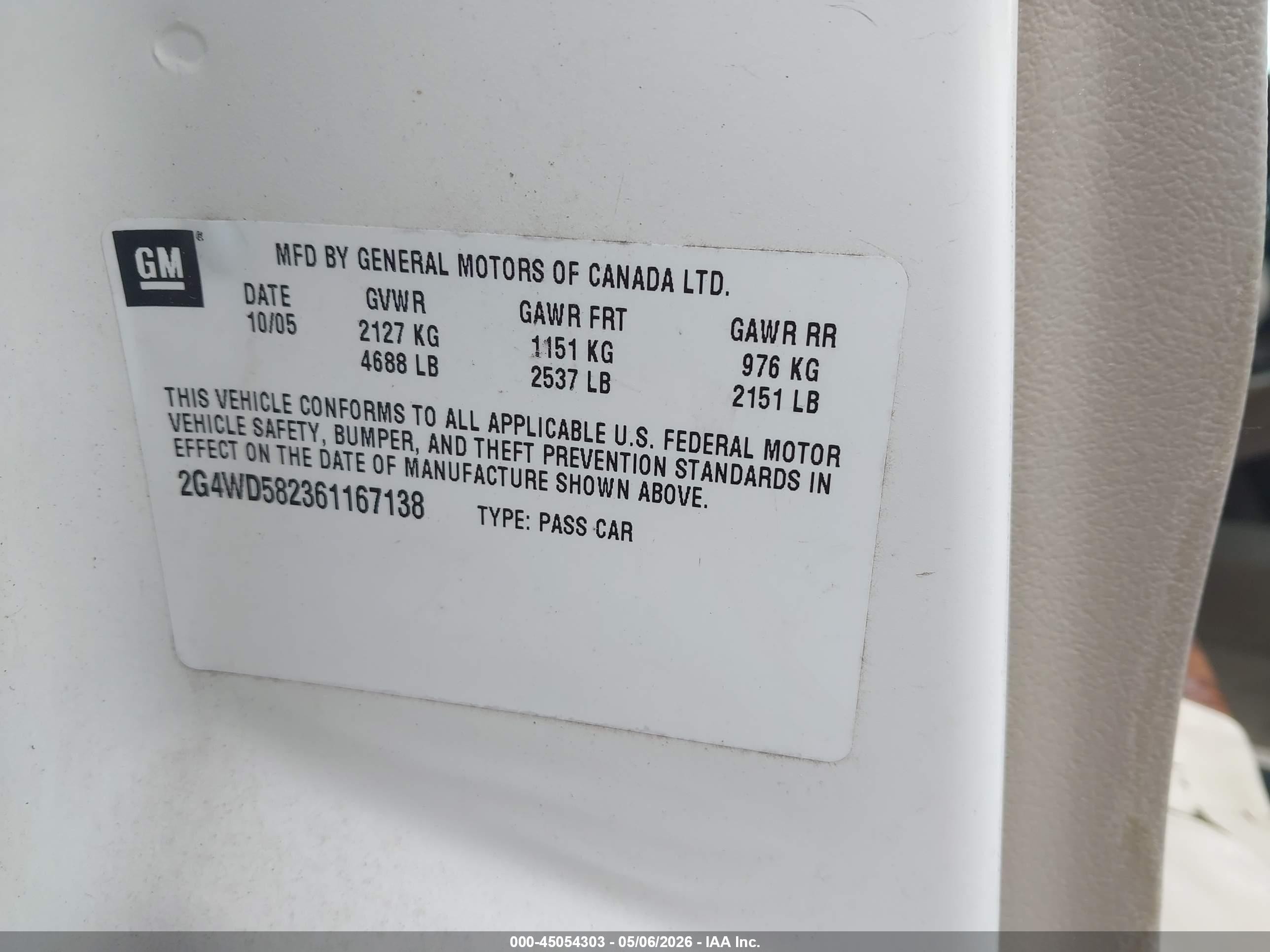 2006 Buick Lacrosse Cxl White vin: 2G4WD582361167138
