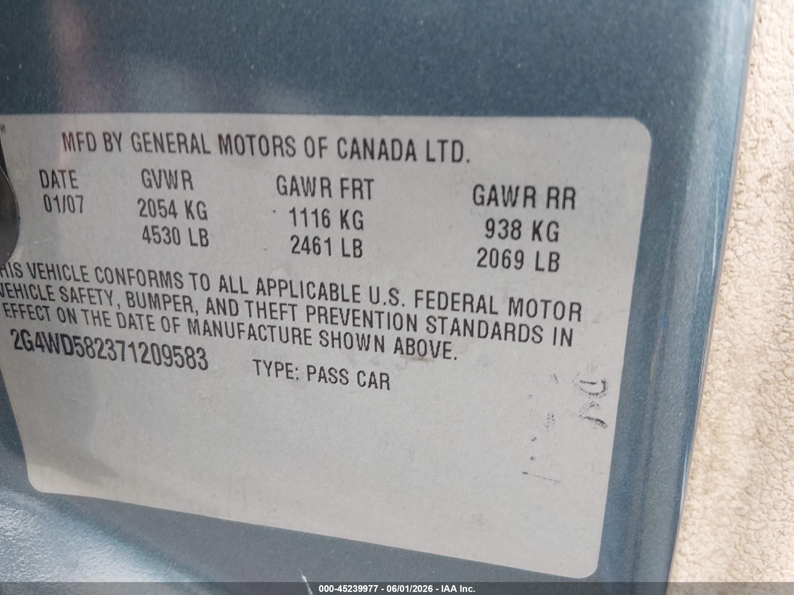 2007 Buick Lacrosse Cxl Light Blue vin: 2G4WD582371209583
