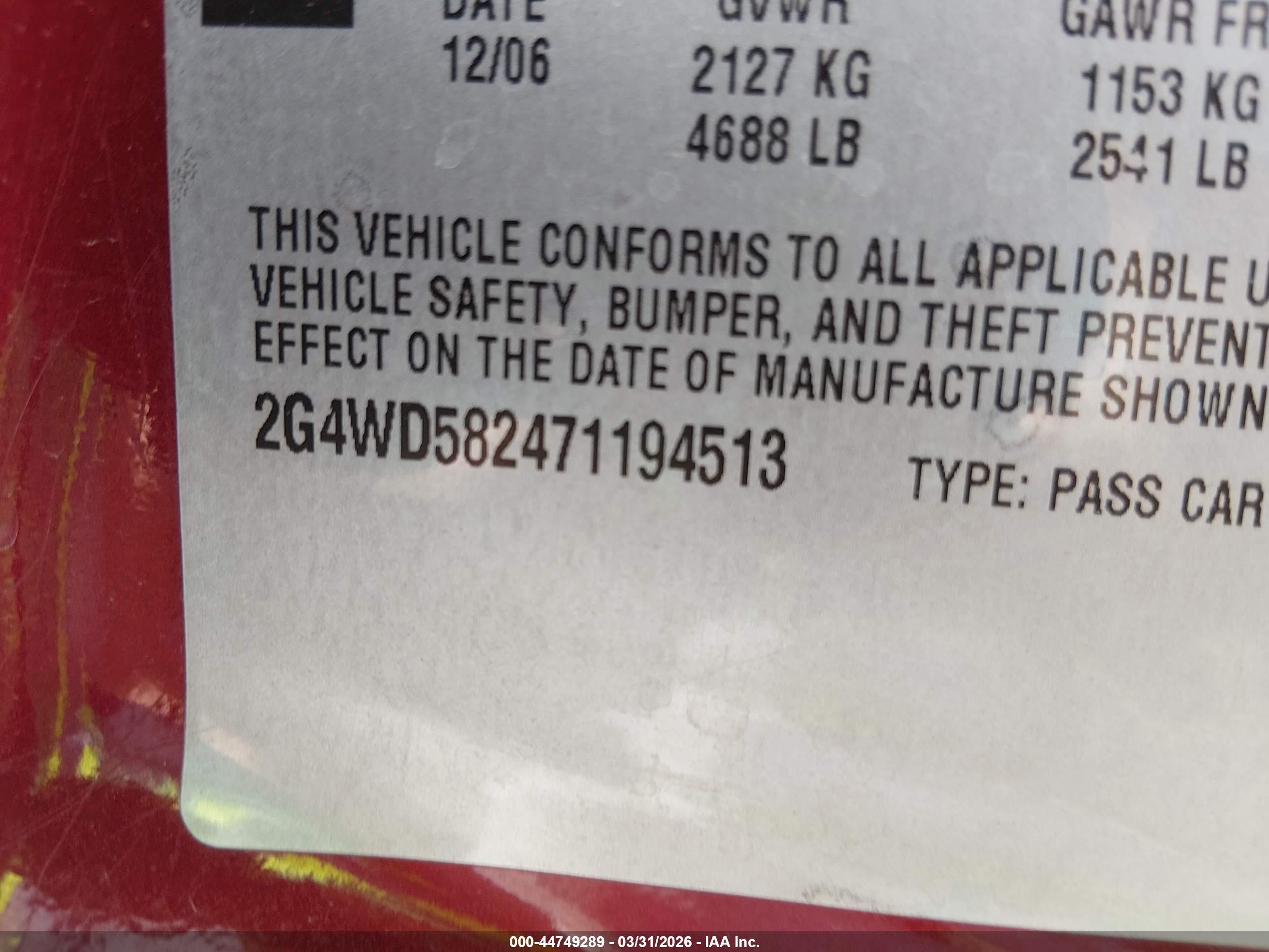 2007 Buick Lacrosse Cxl Red vin: 2G4WD582471194513