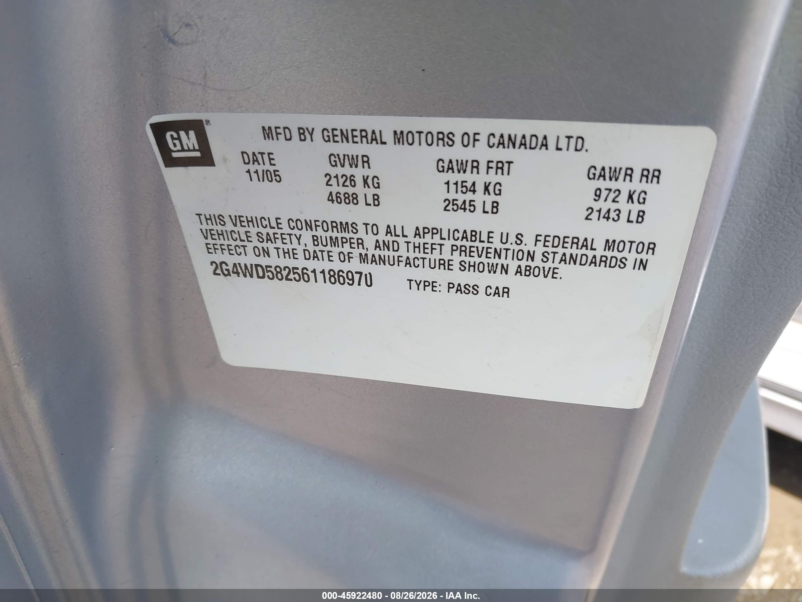 2006 Buick Lacrosse Cxl Silver vin: 2G4WD582561186970
