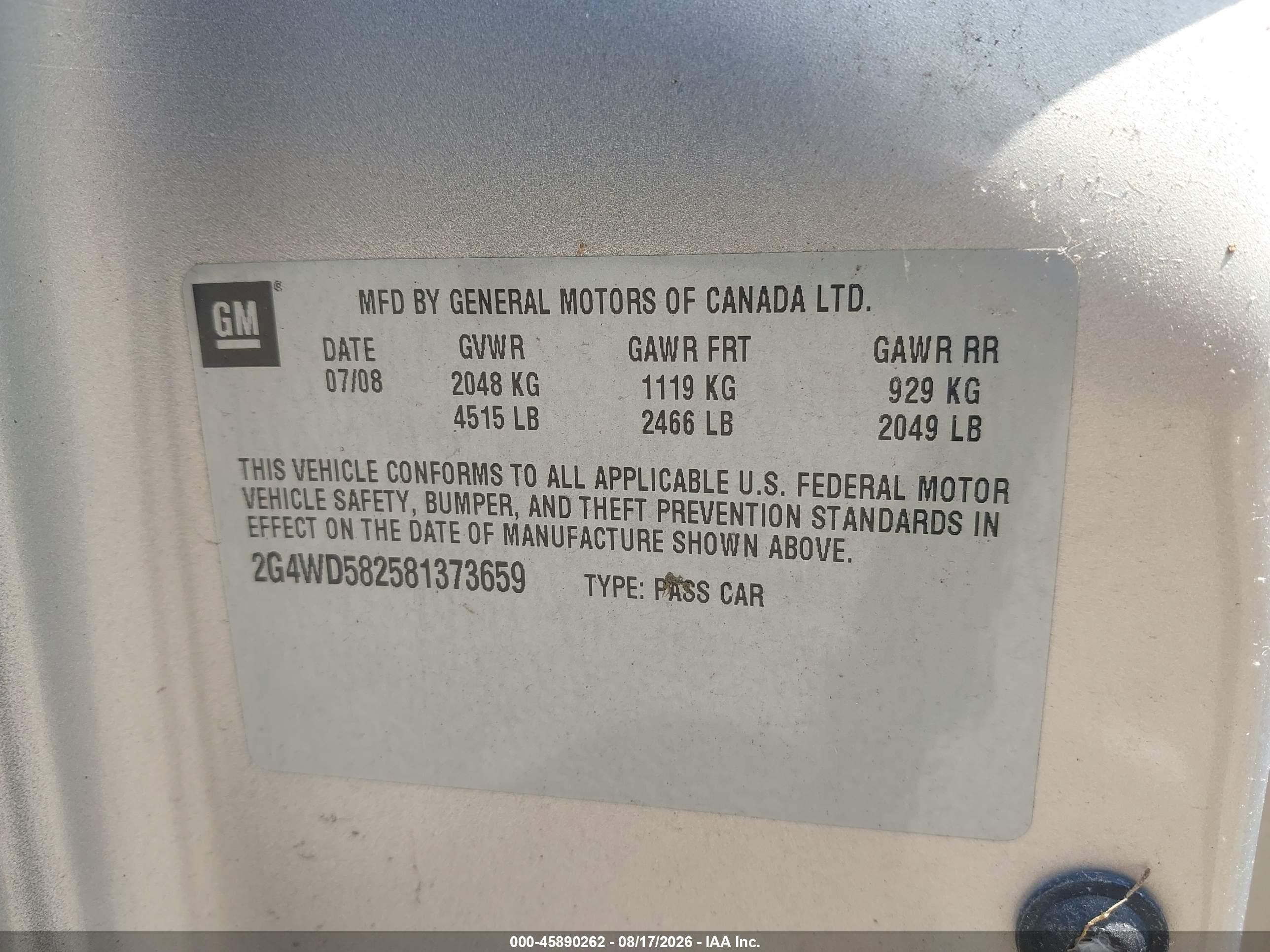 2008 Buick Lacrosse Cxl Tan vin: 2G4WD582581373659