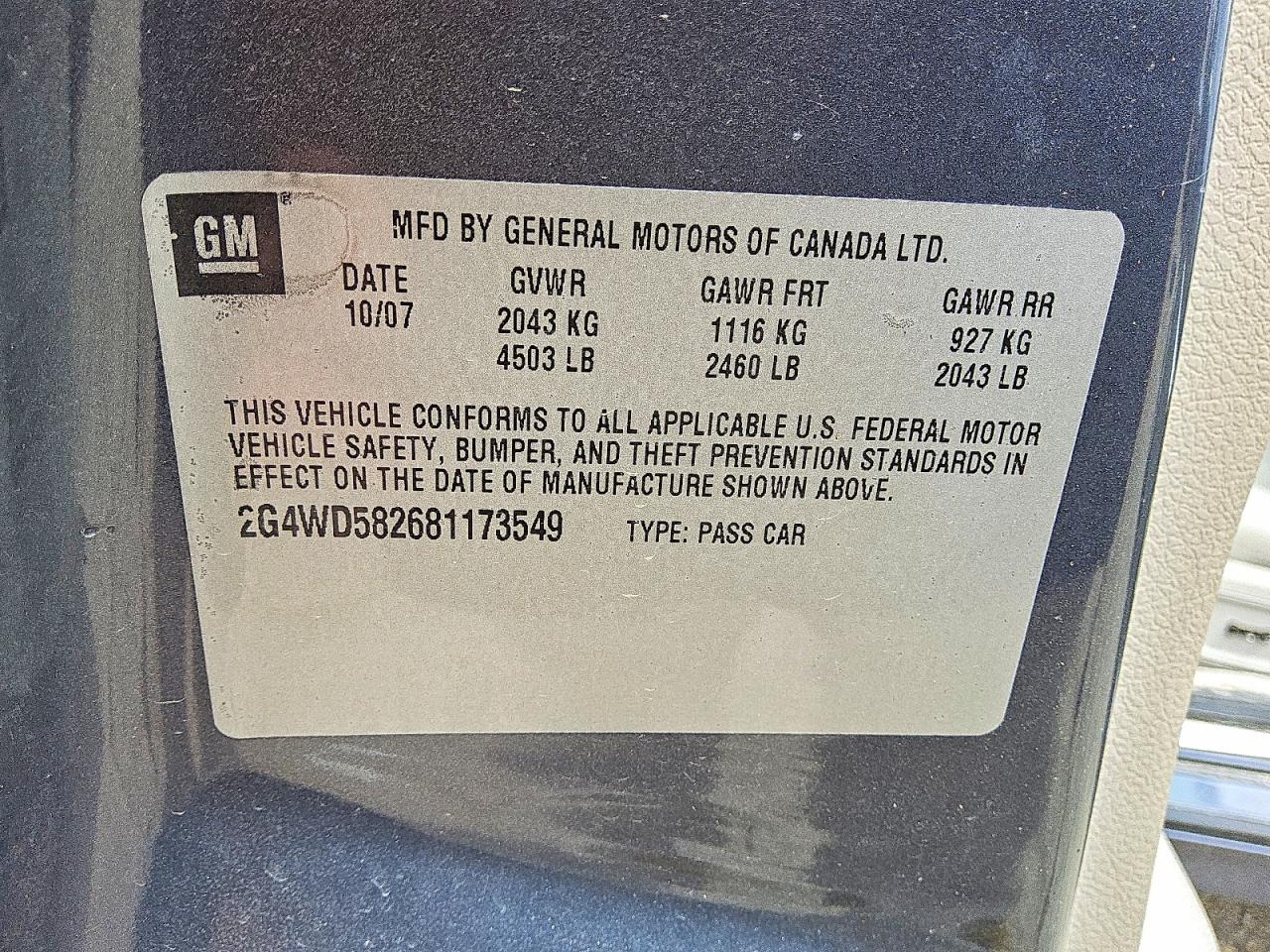 2008 Buick Lacrosse Cxl Charcoal vin: 2G4WD582681173549
