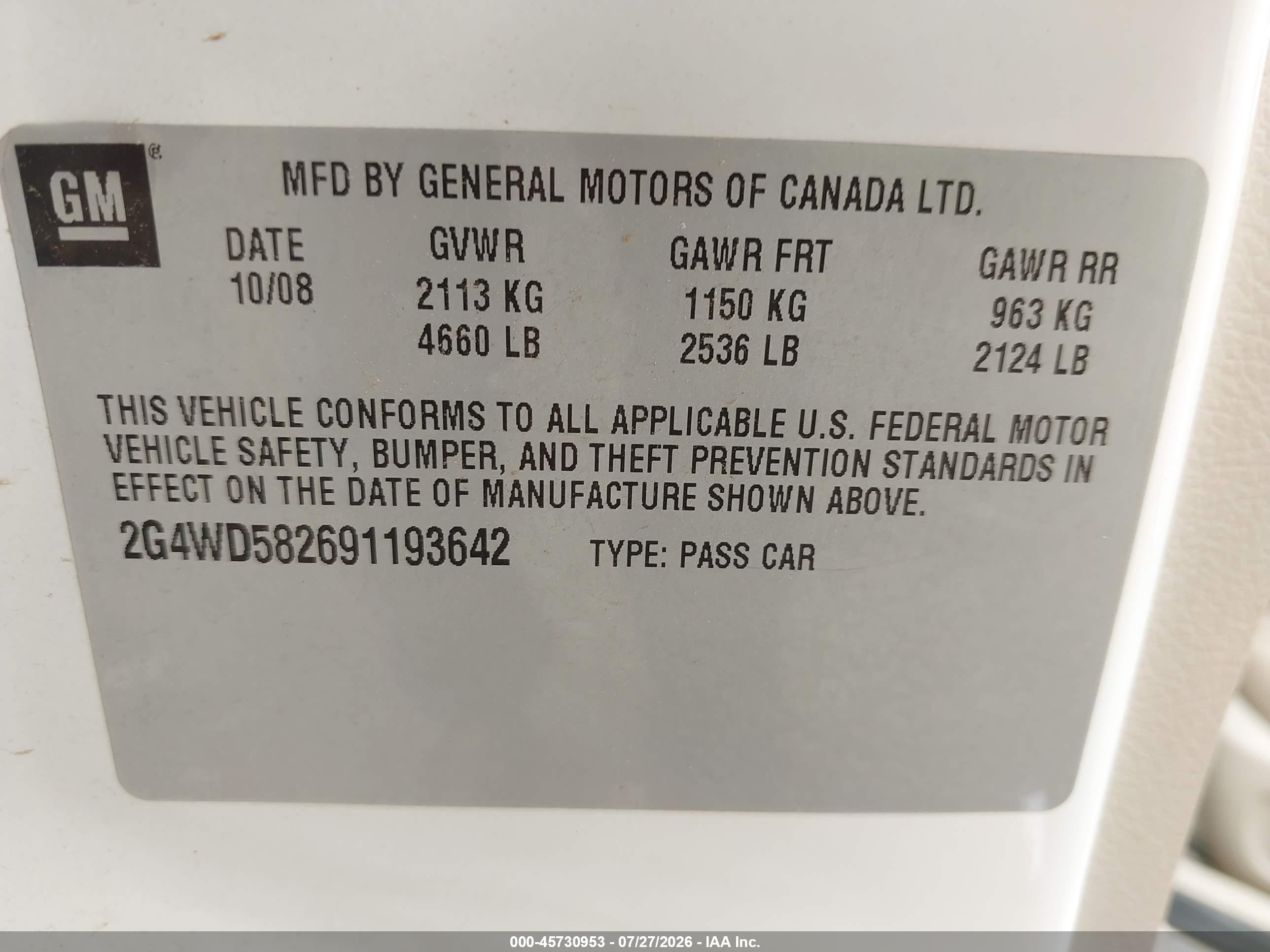 2009 Buick Lacrosse Cxl White vin: 2G4WD582691193642