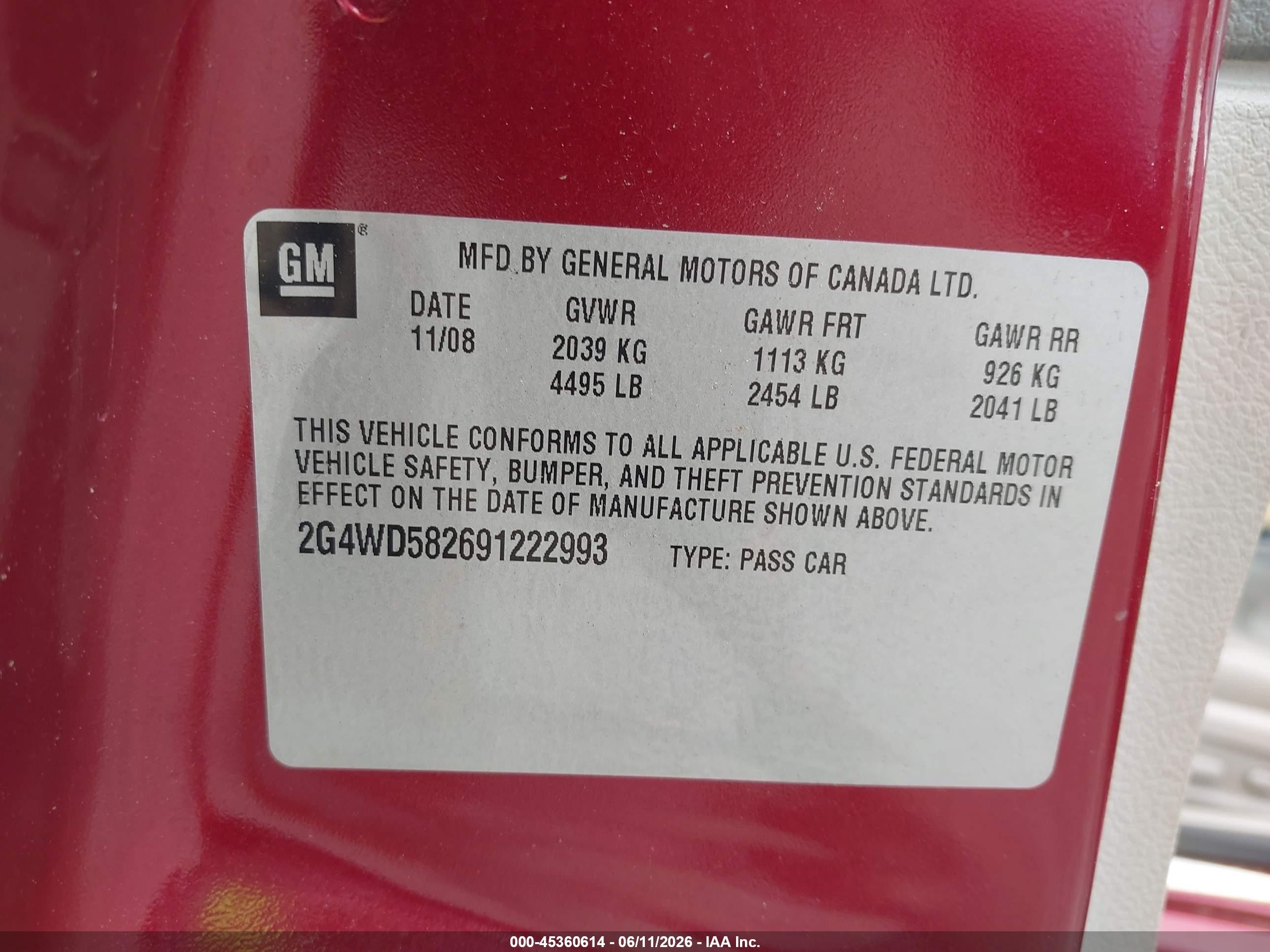 2009 Buick Lacrosse Cxl Red vin: 2G4WD582691222993