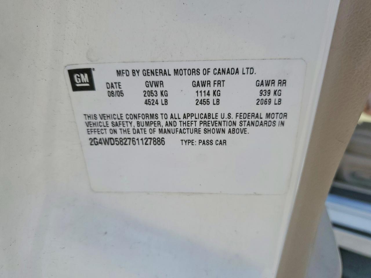 2006 Buick Lacrosse Cxl White vin: 2G4WD582761127886