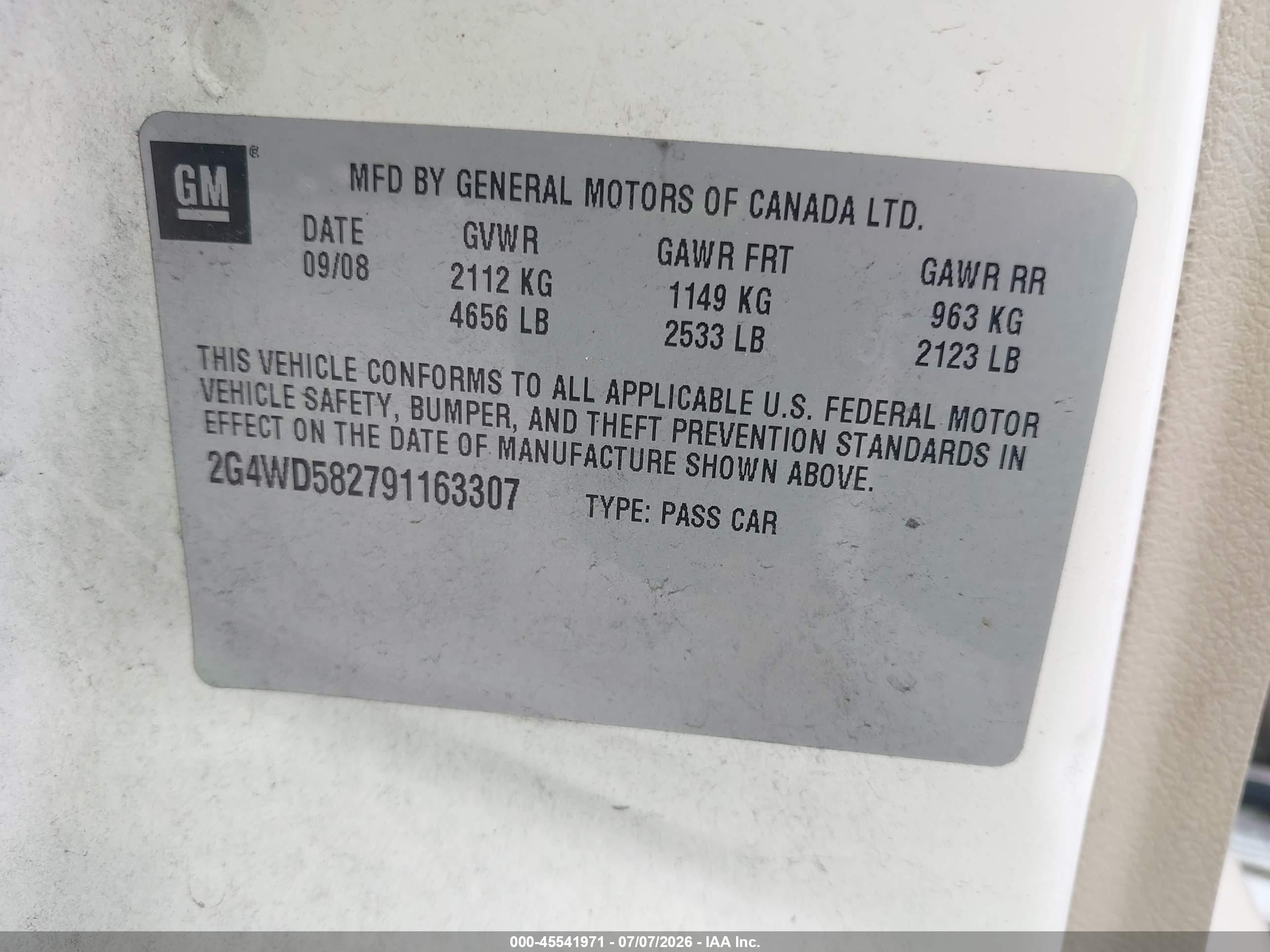 2009 Buick Lacrosse Cxl White vin: 2G4WD582791163307