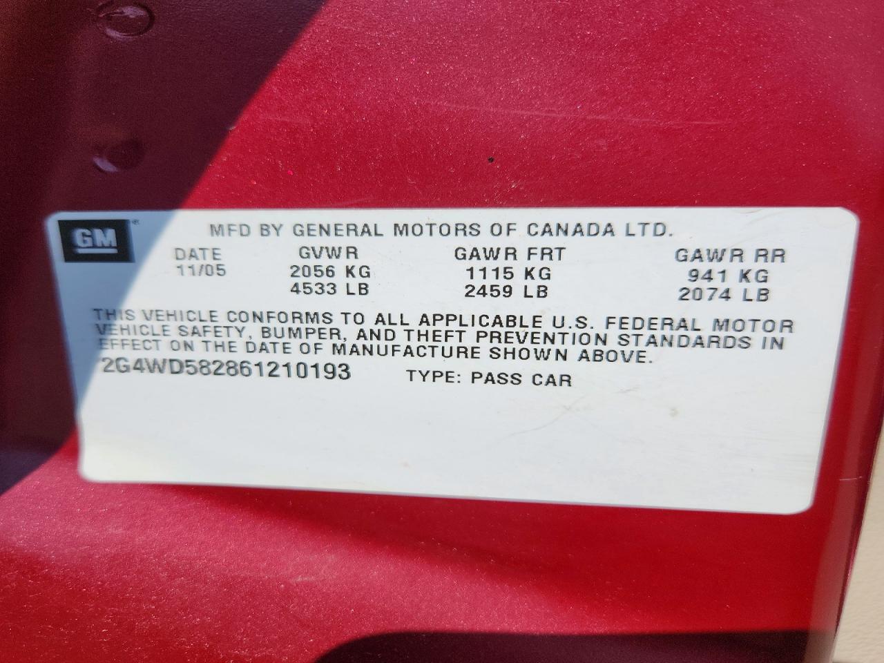 2006 Buick Lacrosse Cxl Red vin: 2G4WD582861210193