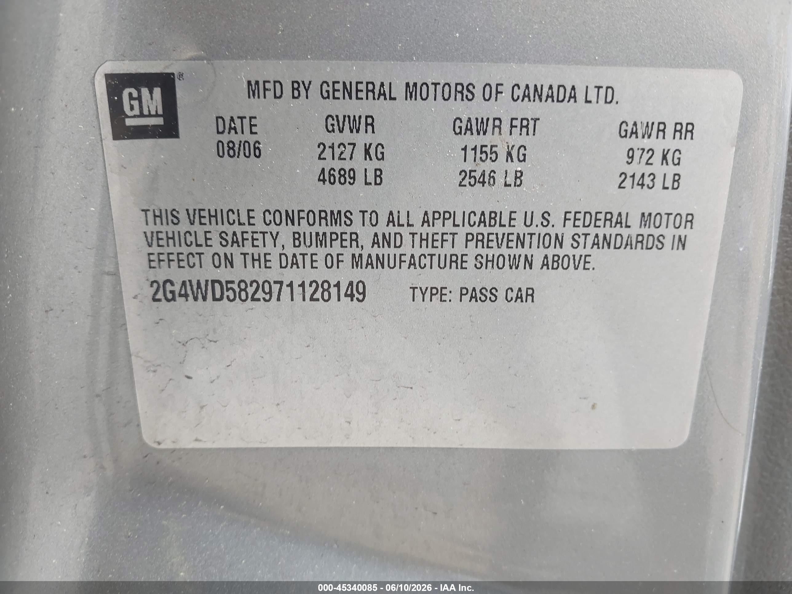 2007 Buick Lacrosse Cxl Gray vin: 2G4WD582971128149