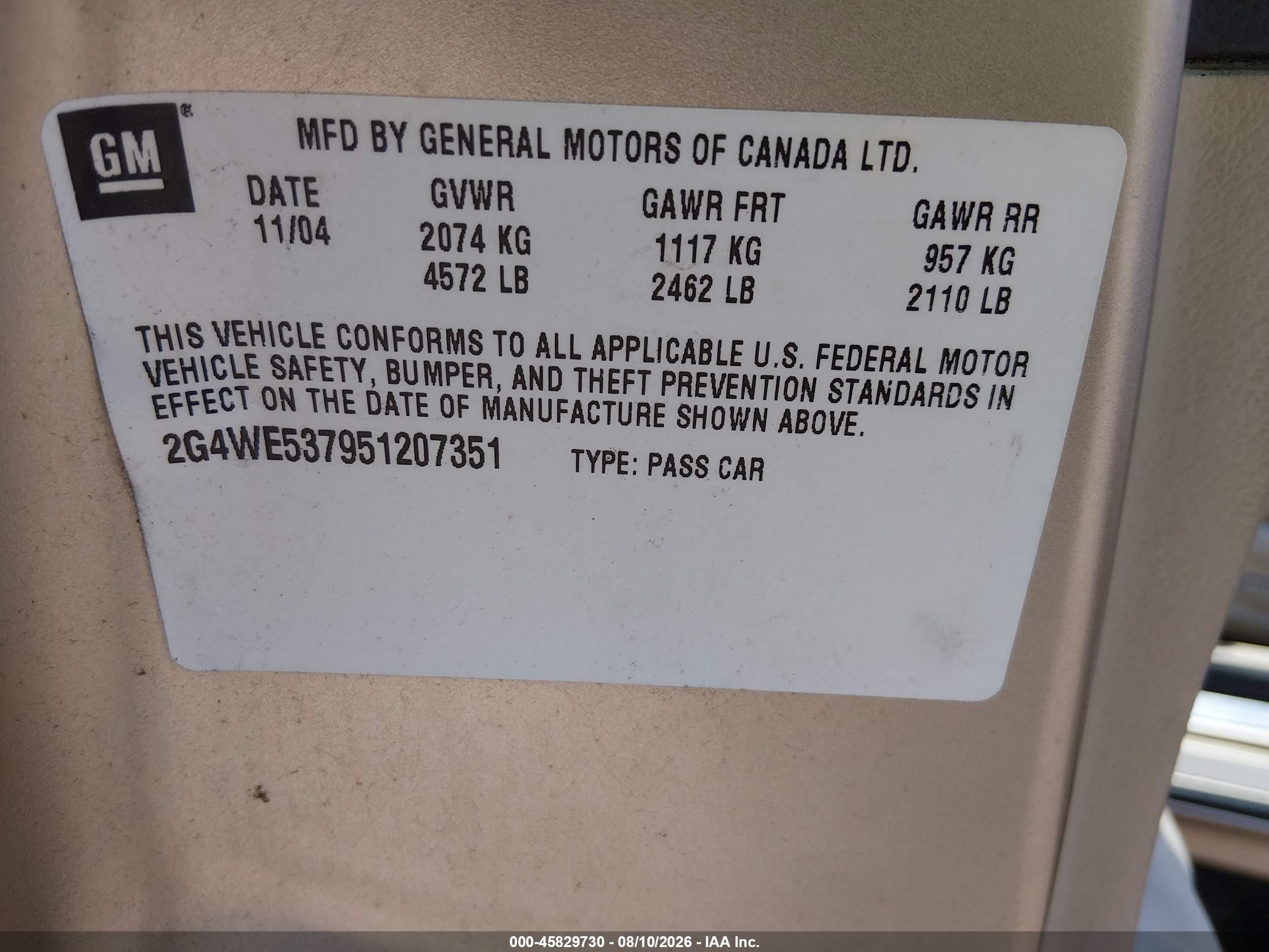 2005 Buick Lacrosse Cxs Champagne vin: 2G4WE537951207351