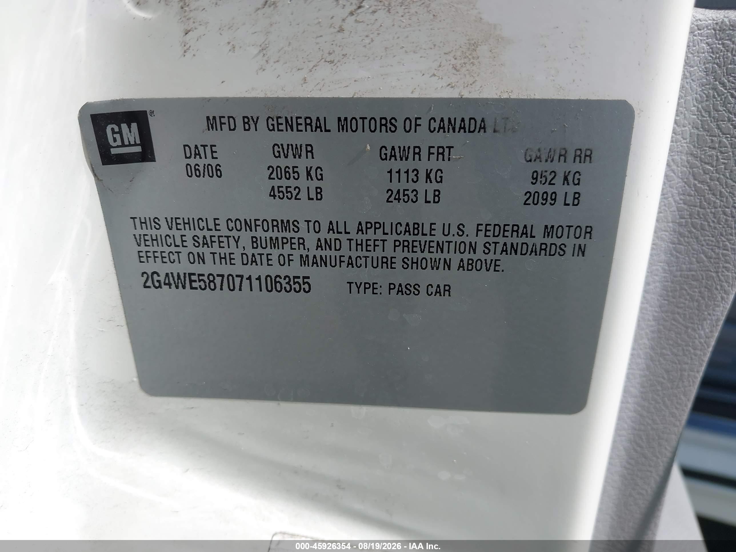 2007 Buick Lacrosse Cxs Белый vin: 2G4WE587071106355