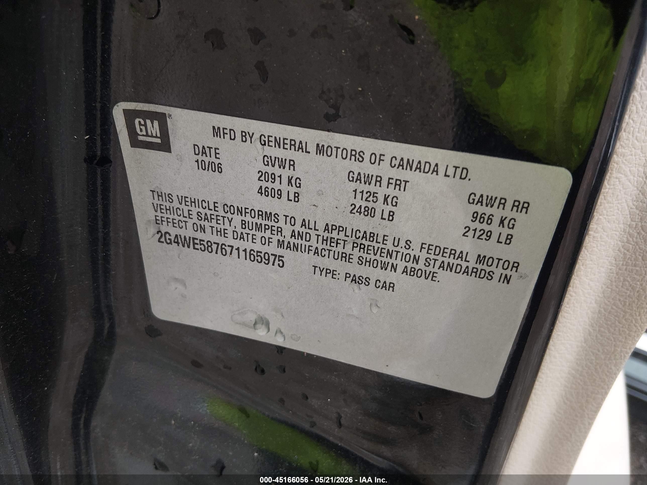 2007 Buick Lacrosse Cxs Black vin: 2G4WE587671165975