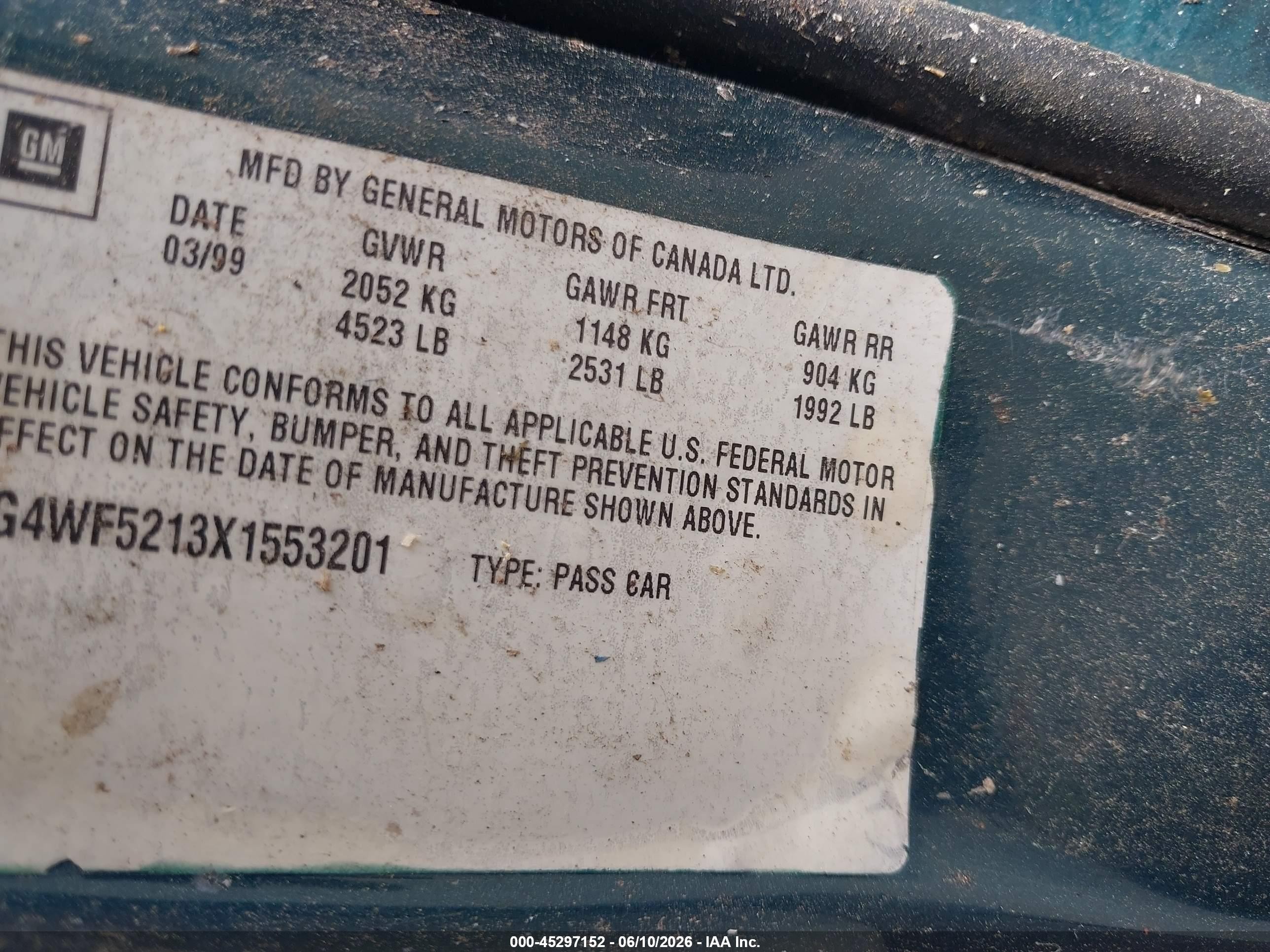 1999 Buick Regal Gse Teal vin: 2G4WF5213X1553201