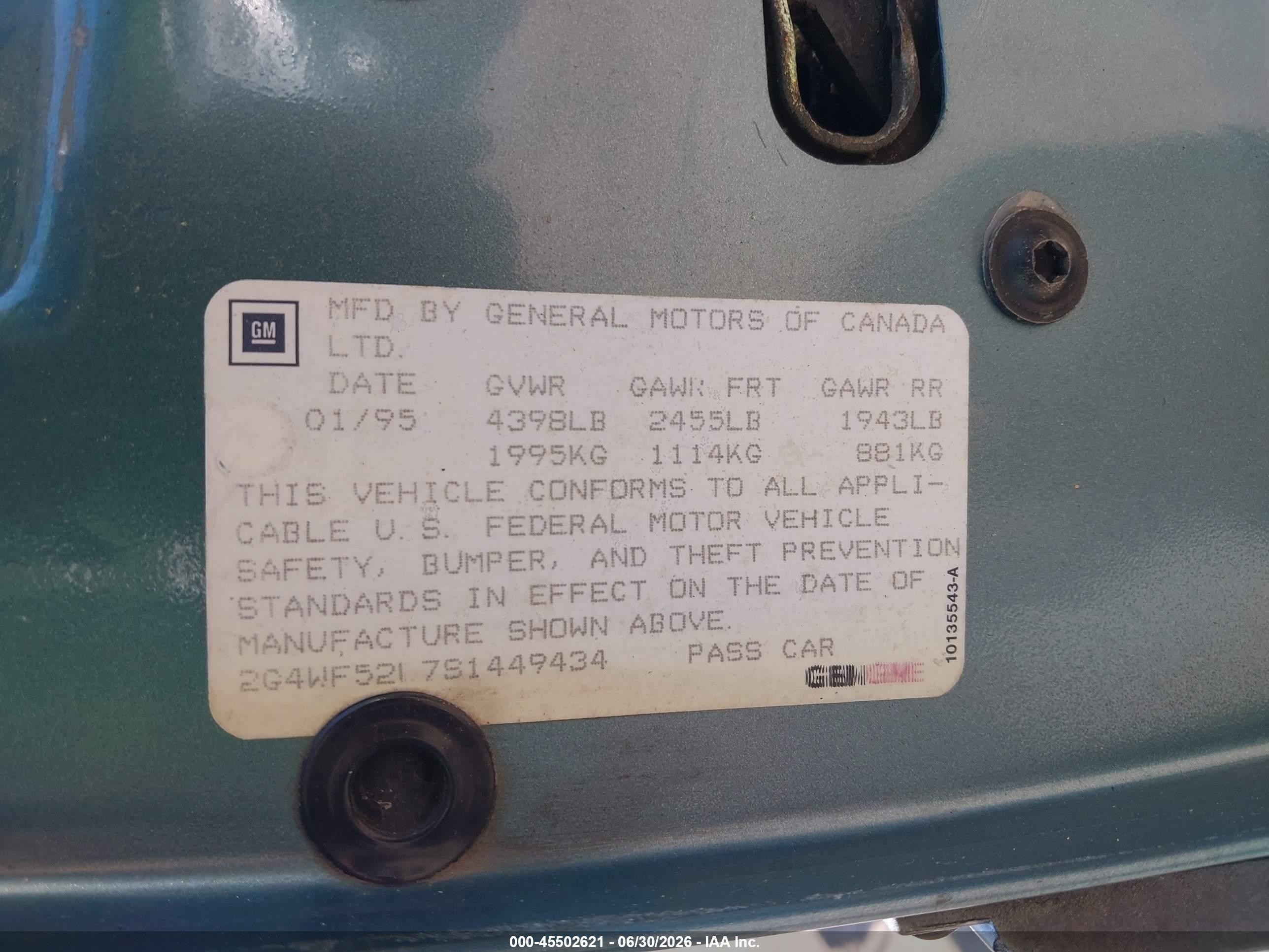 1995 Buick Regal Gran Sport Blue vin: 2G4WF52L7S1449434