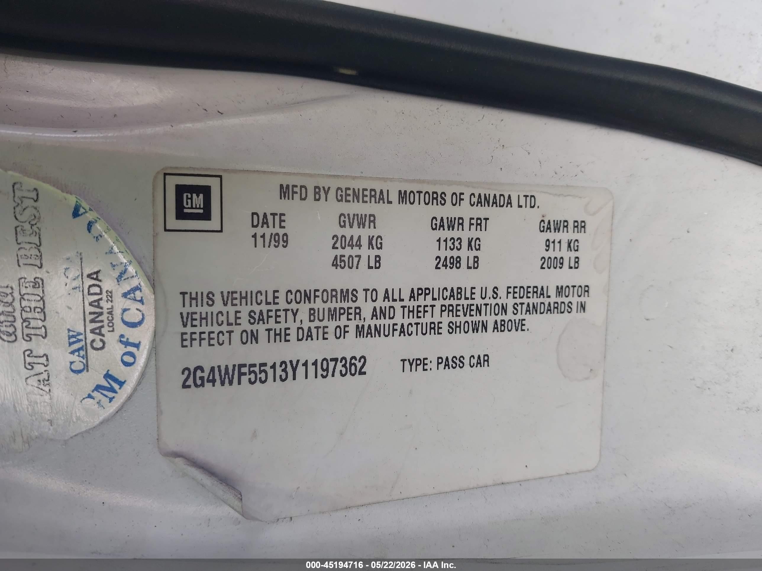 2000 Buick Regal Gs White vin: 2G4WF5513Y1197362