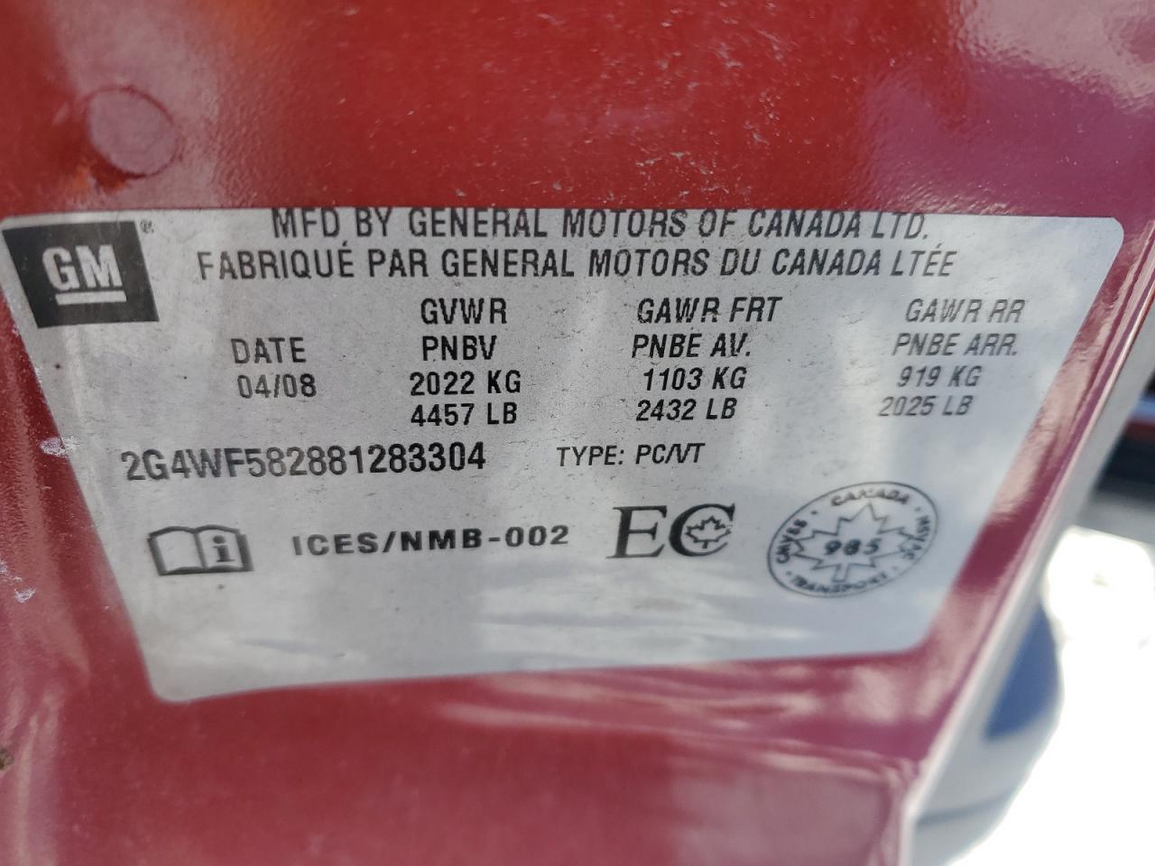 2008 Buick Allure Cx Red vin: 2G4WF582881283304